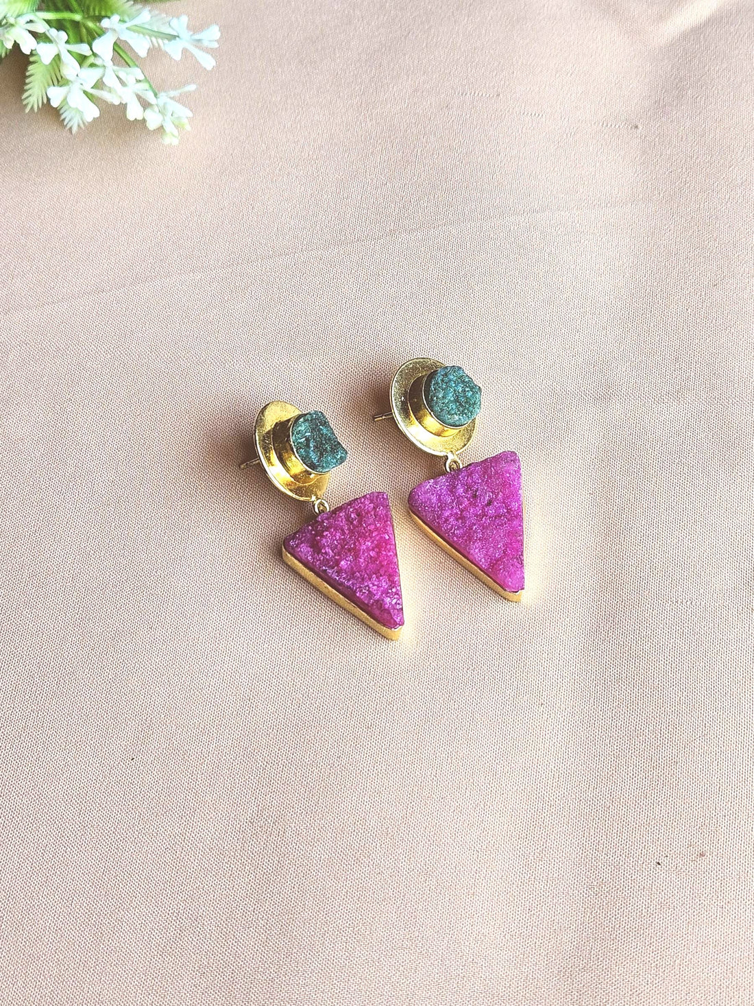 Awesome Gold Plated Semi Precious/ Imitation stone Light Weight Dangle Drop Earrings