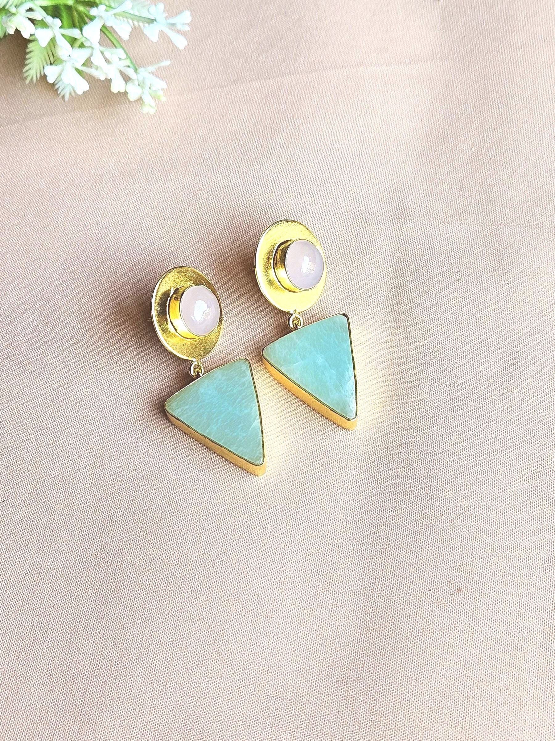 Awesome Gold Plated Semi Precious / Imitation stone Light Weight Dangle Drop Earrings