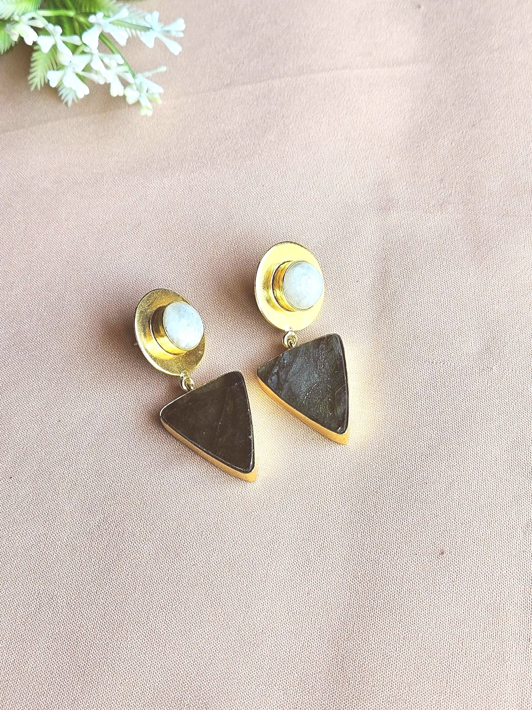 Awesome Gold Plated Semi Precious Gemstone Light Weight Dangle Drop Earrings