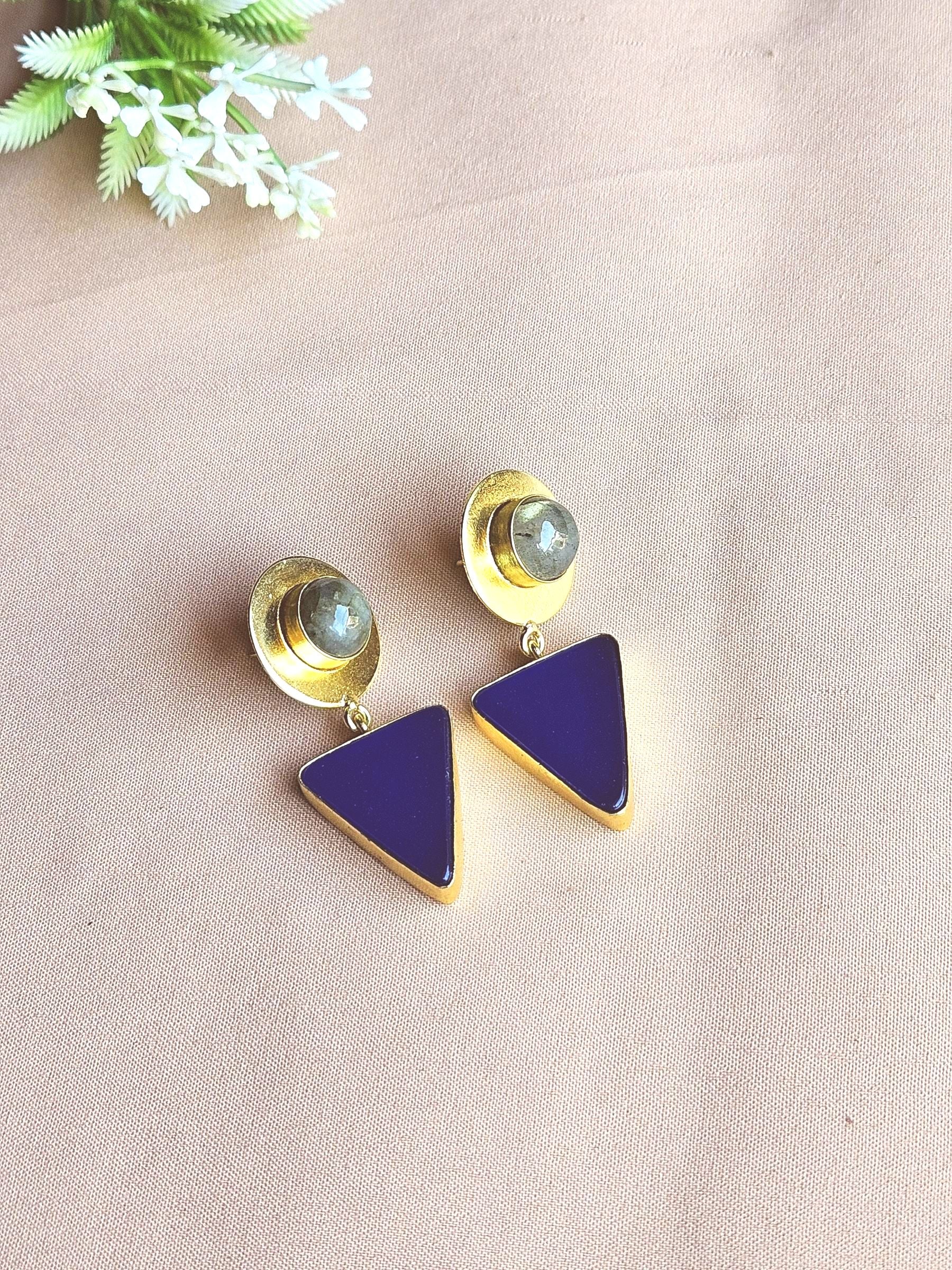 Awesome Gold Plated Semi Precious Gemstone Light Weight Dangle Drop Earrings