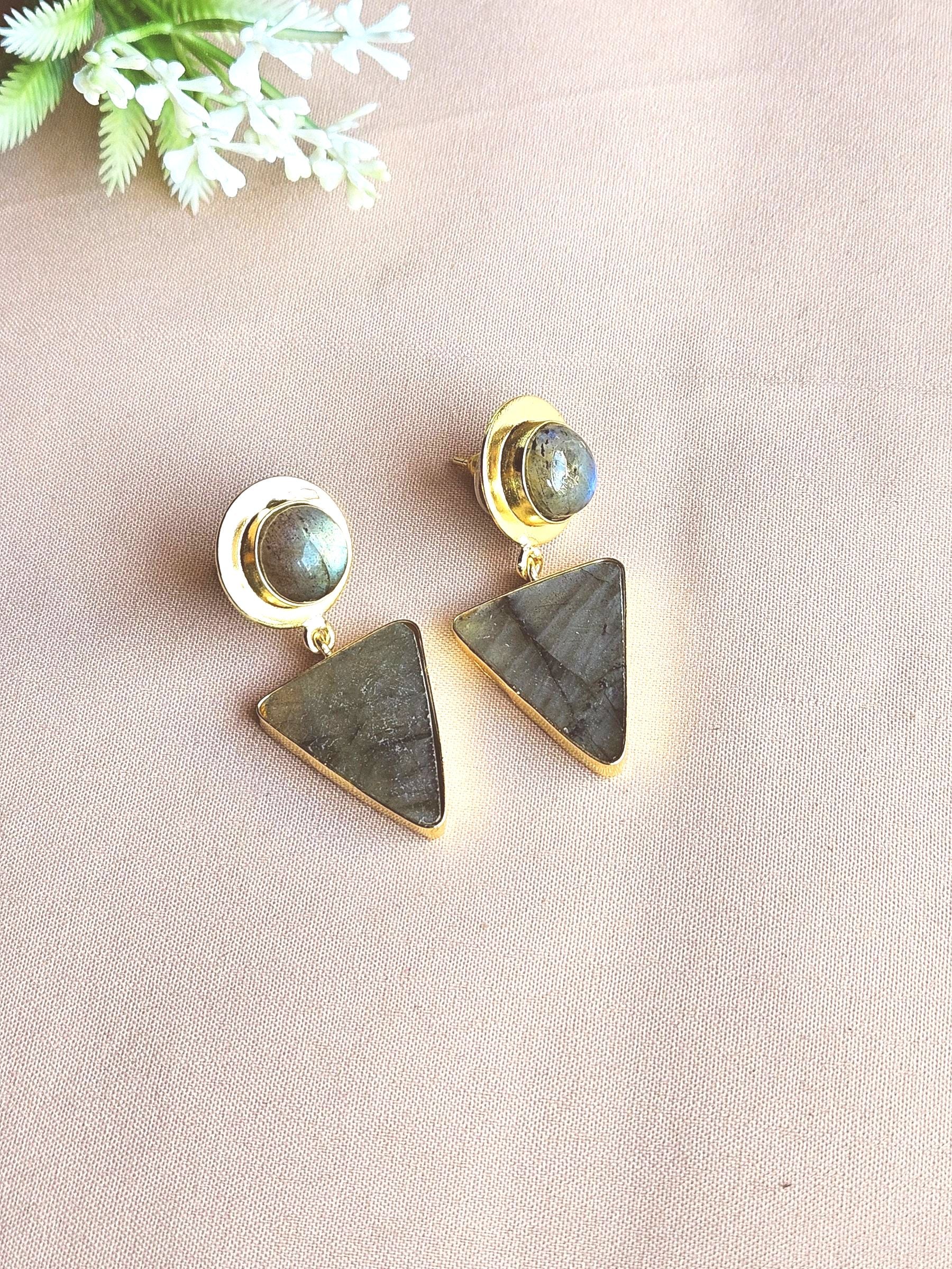 Awesome Gold Plated Semi Precious Gemstone Light Weight Dangle Drop Earrings