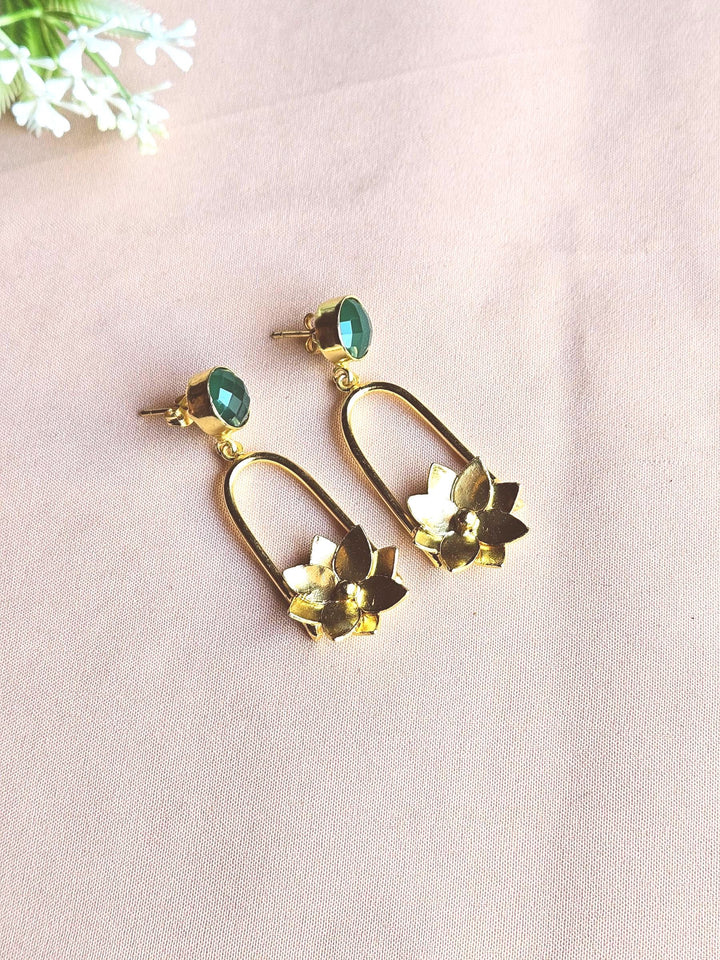 Gorgeous Gold Plated Semi Precious Gemstone Charming Designer Dangle Drop Earrings