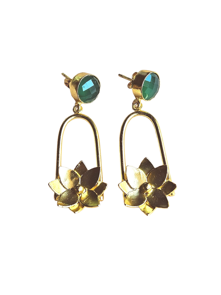 Gorgeous Gold Plated Semi Precious Gemstone Charming Designer Dangle Drop Earrings