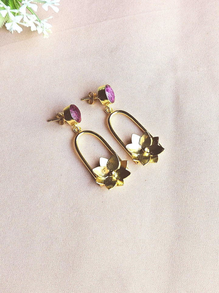 Gorgeous Gold Plated Semi Precious Gemstone Charming Designer Dangle Drop Earrings
