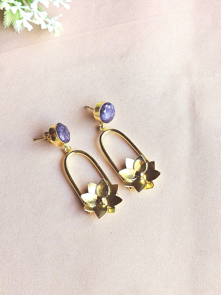 Gorgeous Gold Plated Semi Precious Gemstone Charming Designer Dangle Drop Earrings