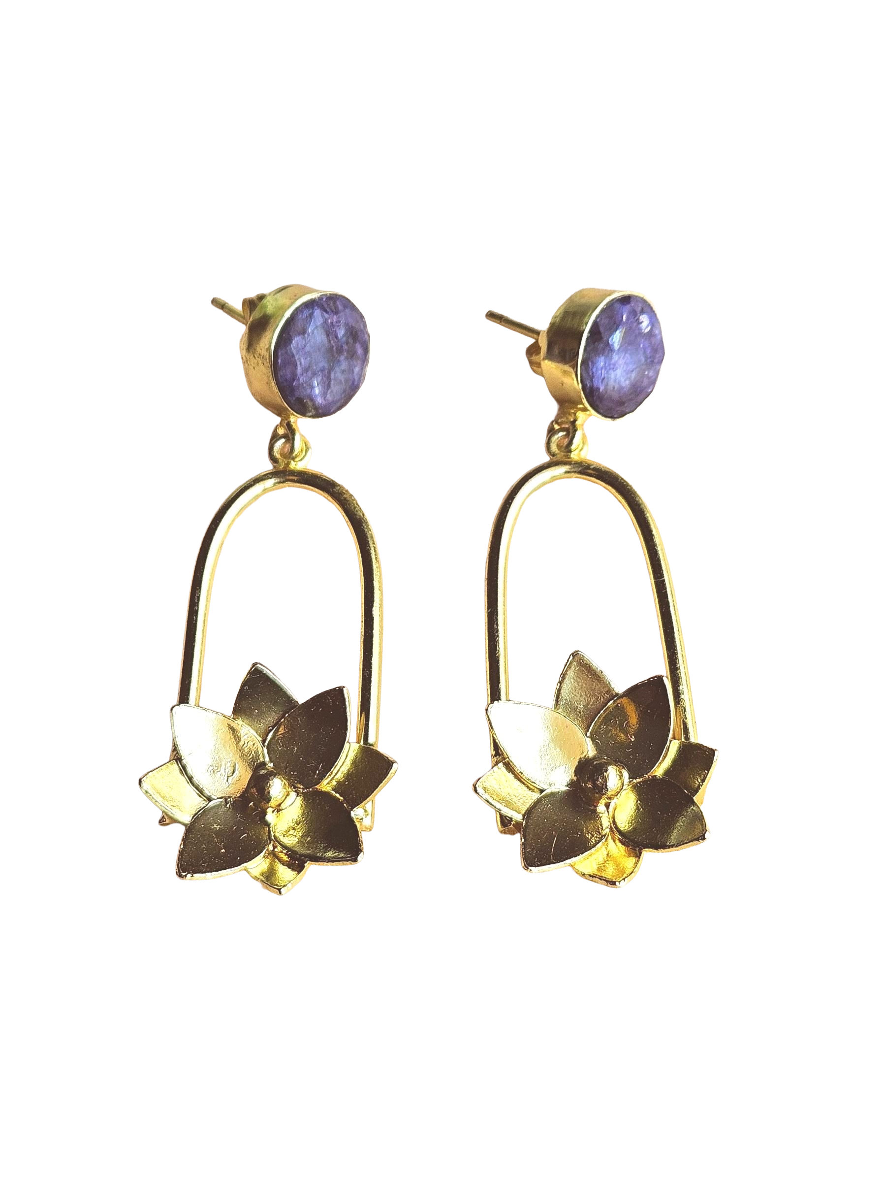 Gorgeous Gold Plated Semi Precious Gemstone Charming Designer Dangle Drop Earrings
