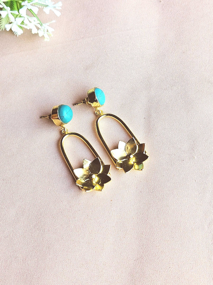 Gorgeous Gold Plated Semi Precious / Imitation stone Charming Designer Dangle Drop Earrings