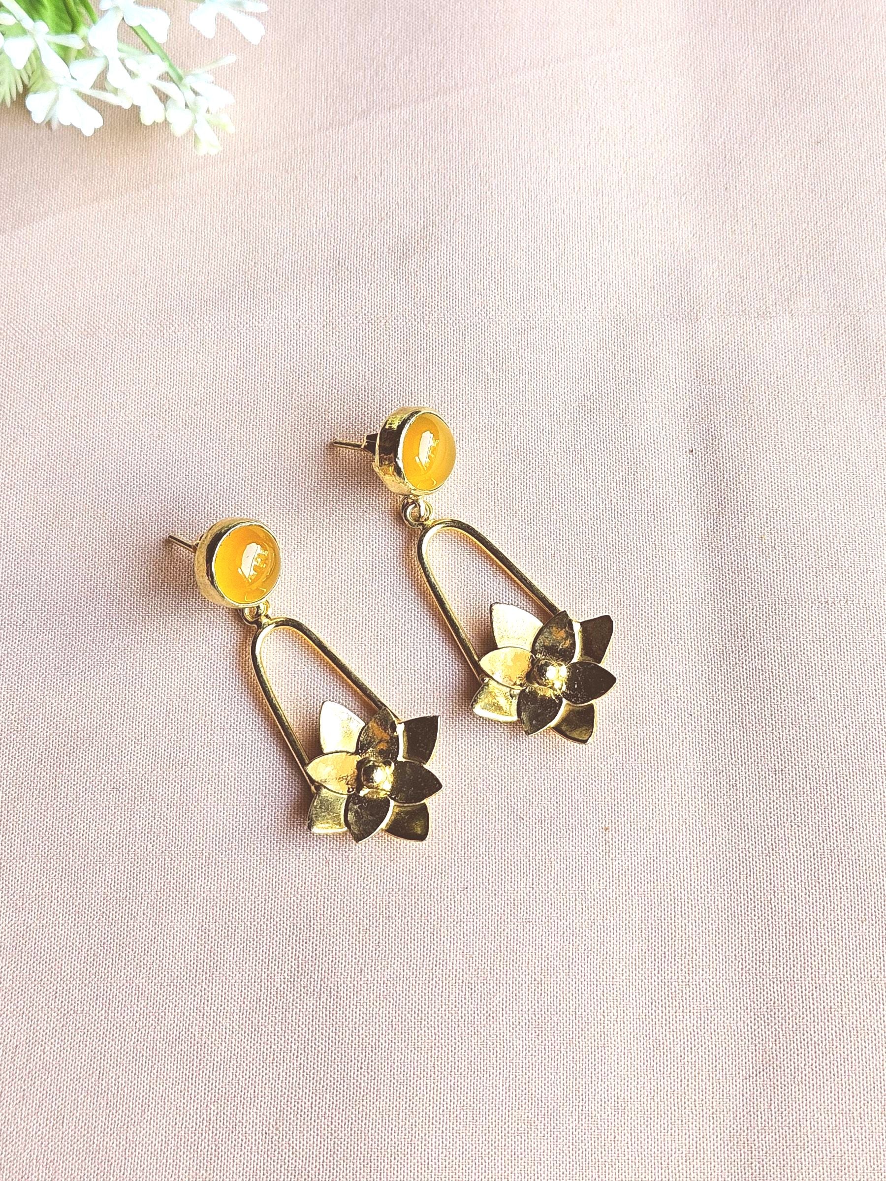 Gorgeous Gold Plated Semi Precious stone Charming Designer Dangle Drop Earrings