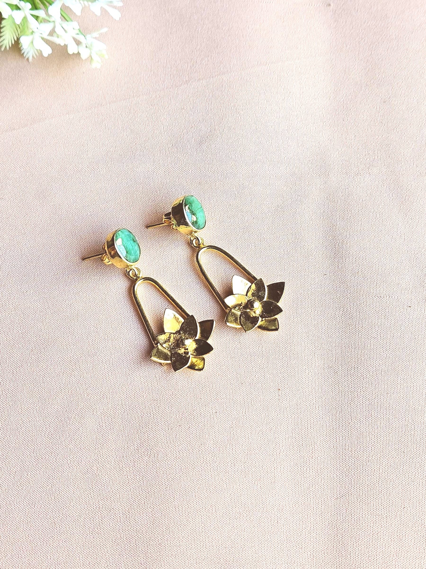 Gorgeous Gold Plated Semi Precious Gemstone Charming Designer Dangle Drop Earrings
