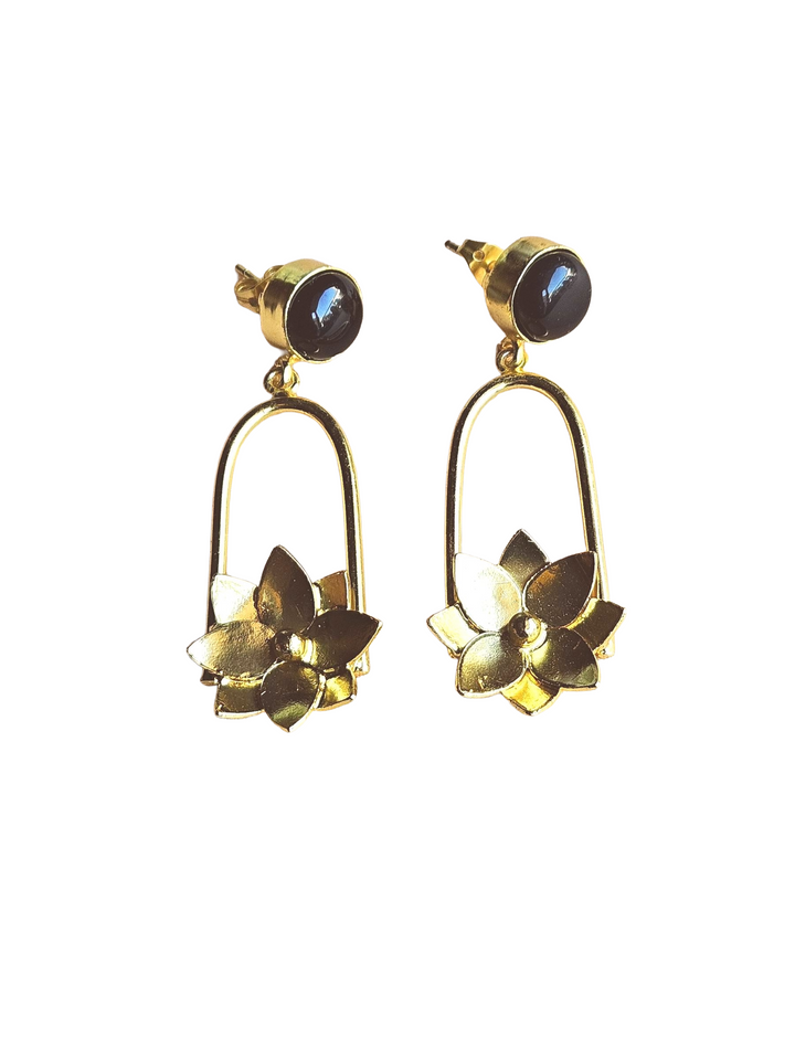 Gorgeous Gold Plated Semi Precious Gemstone Charming Designer Dangle Drop Earrings