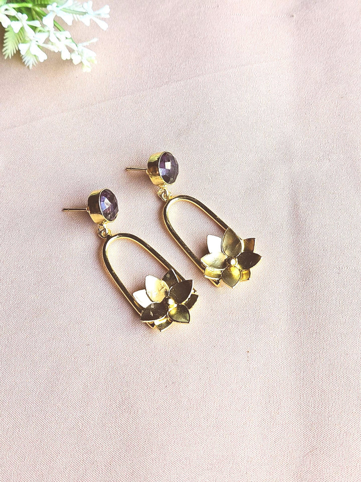 Gorgeous Gold Plated Semi Precious Gemstone Charming Designer Dangle Drop Earrings