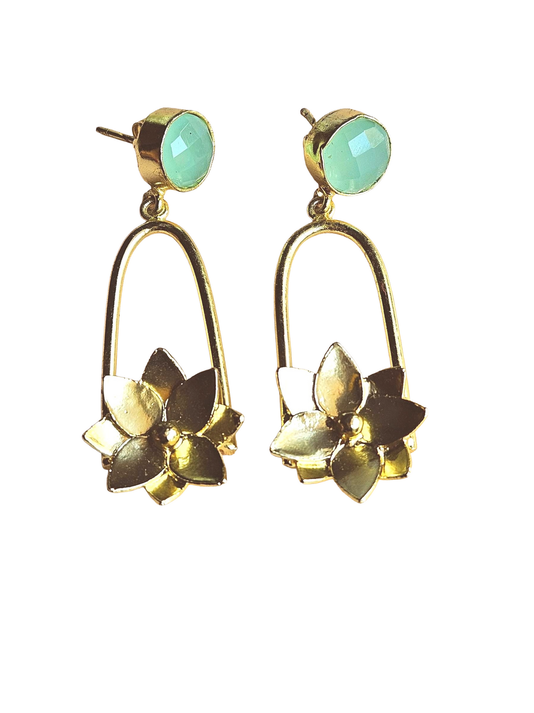 Gorgeous Gold Plated Semi Precious Gemstone Charming Designer Dangle Drop Earrings
