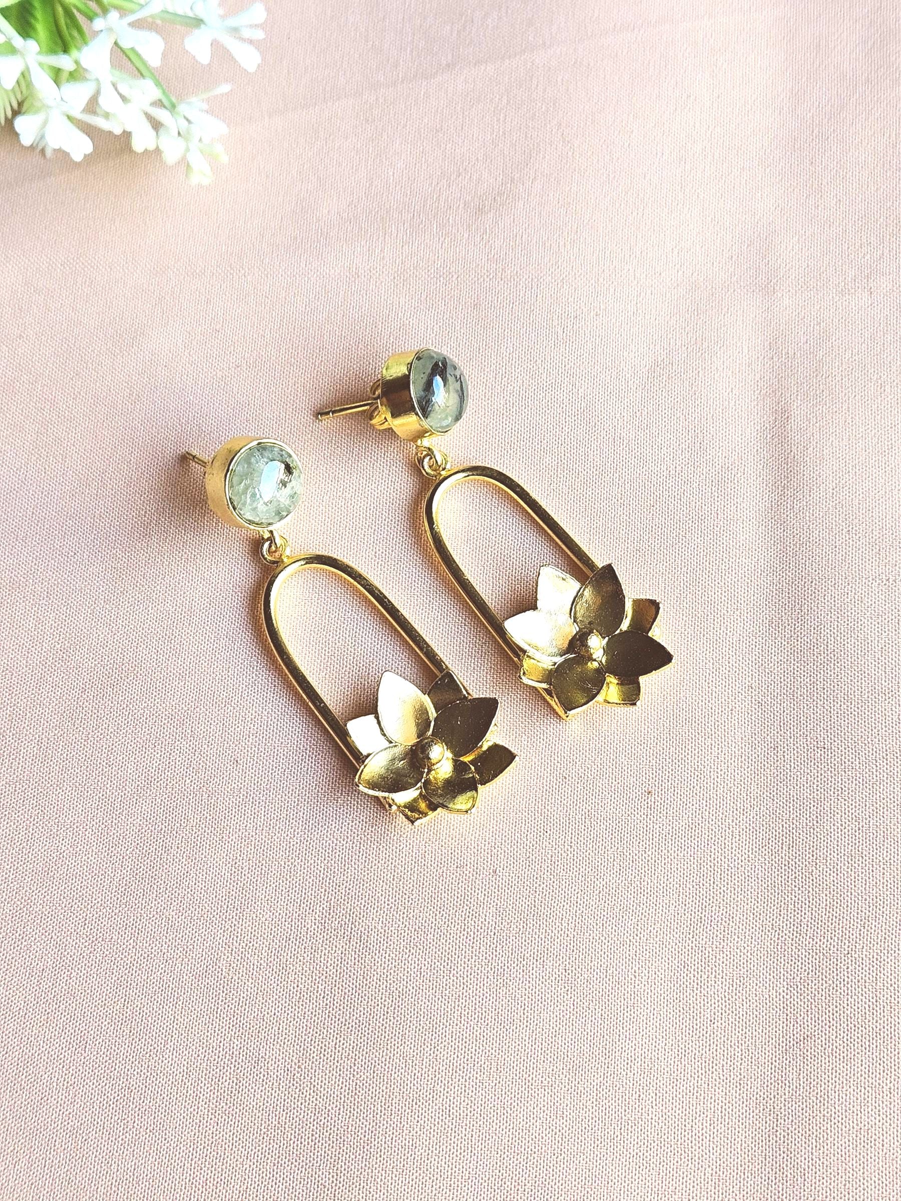 Gorgeous Gold Plated Semi Precious Gemstone Charming Designer Dangle Drop Earrings
