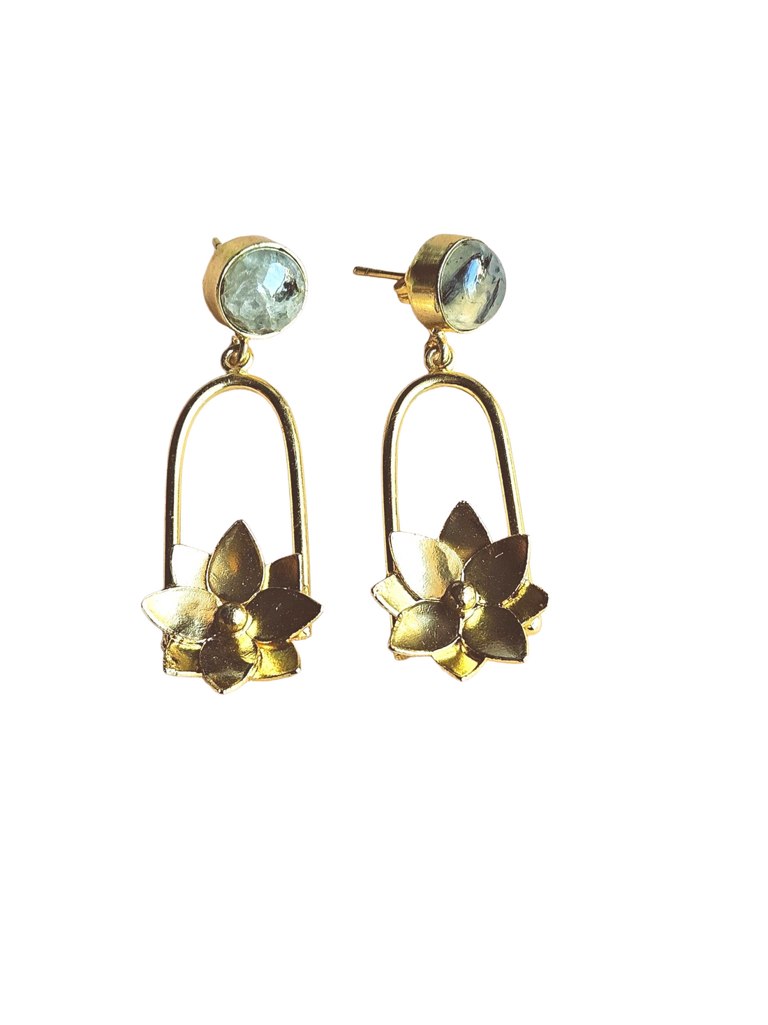 Gorgeous Gold Plated Semi Precious Gemstone Charming Designer Dangle Drop Earrings