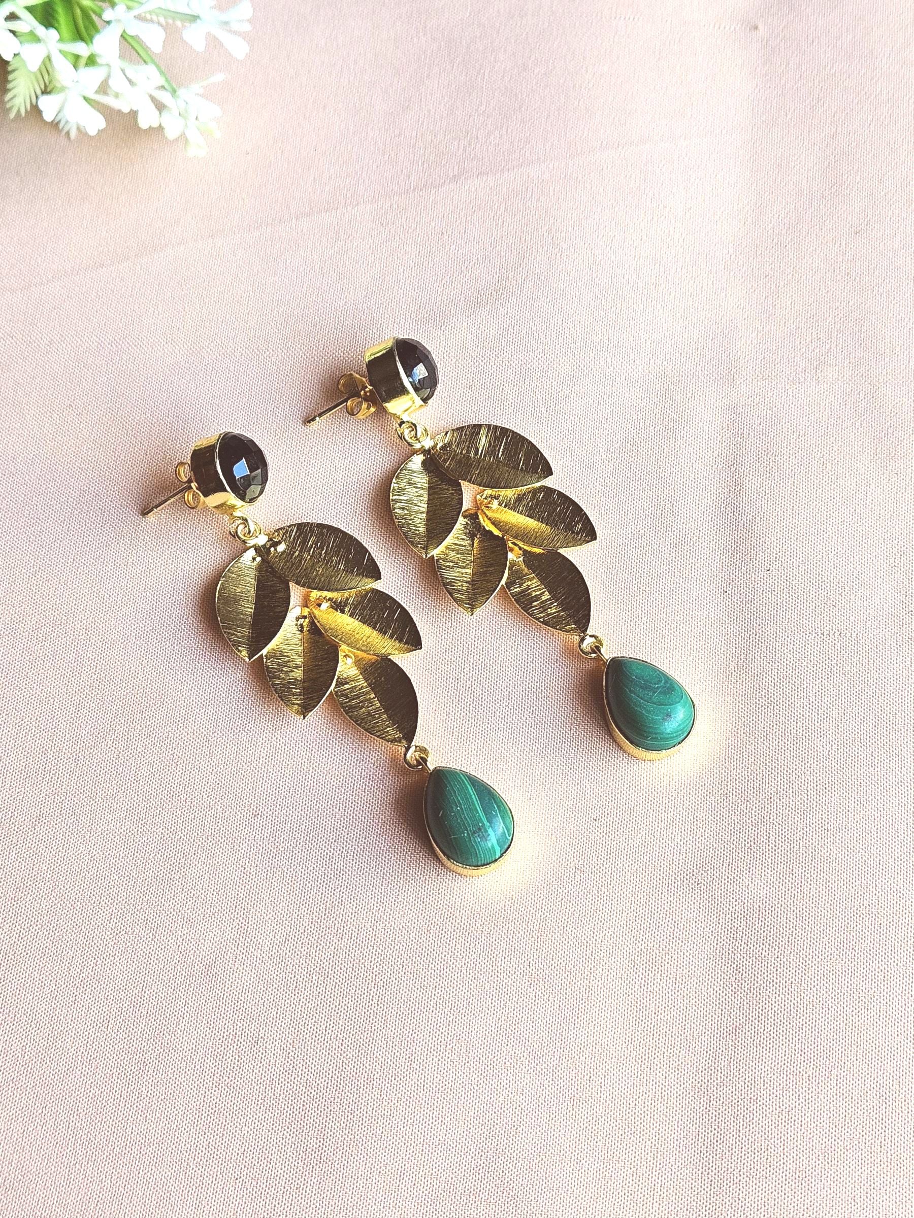 Stunning Gold Plated Semi Precious Gemstone Charming Designer Dangle Drop Earrings