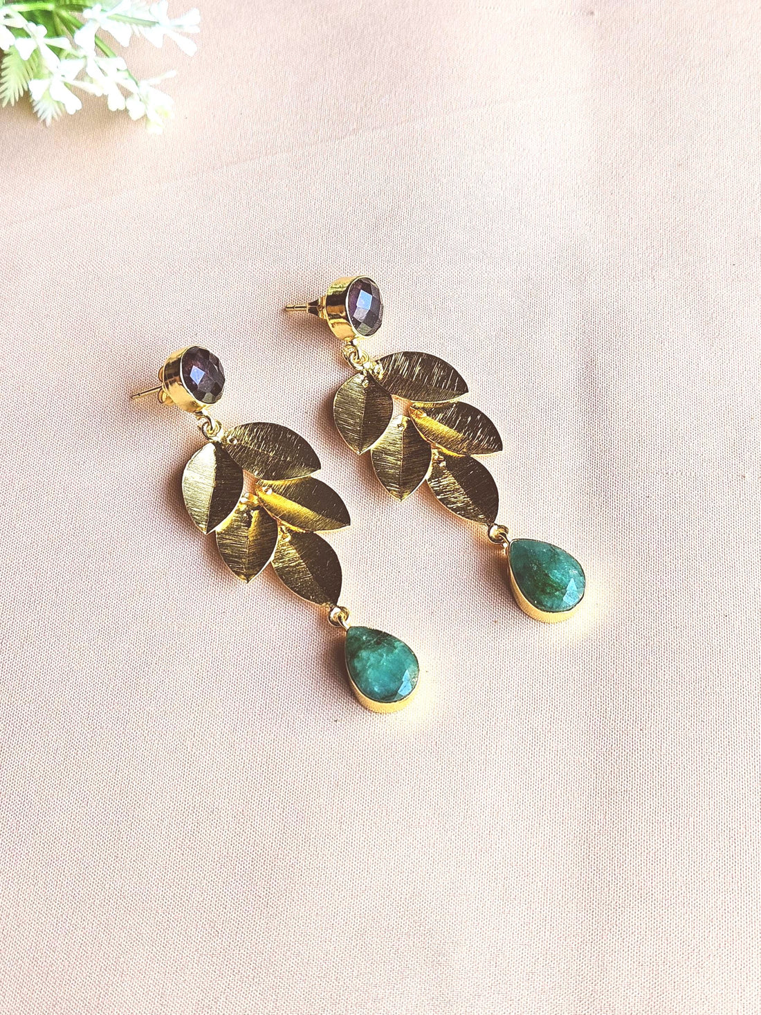 Stunning Gold Plated Semi Precious / Imitation Gemstone Charming Designer Dangle Drop Earrings