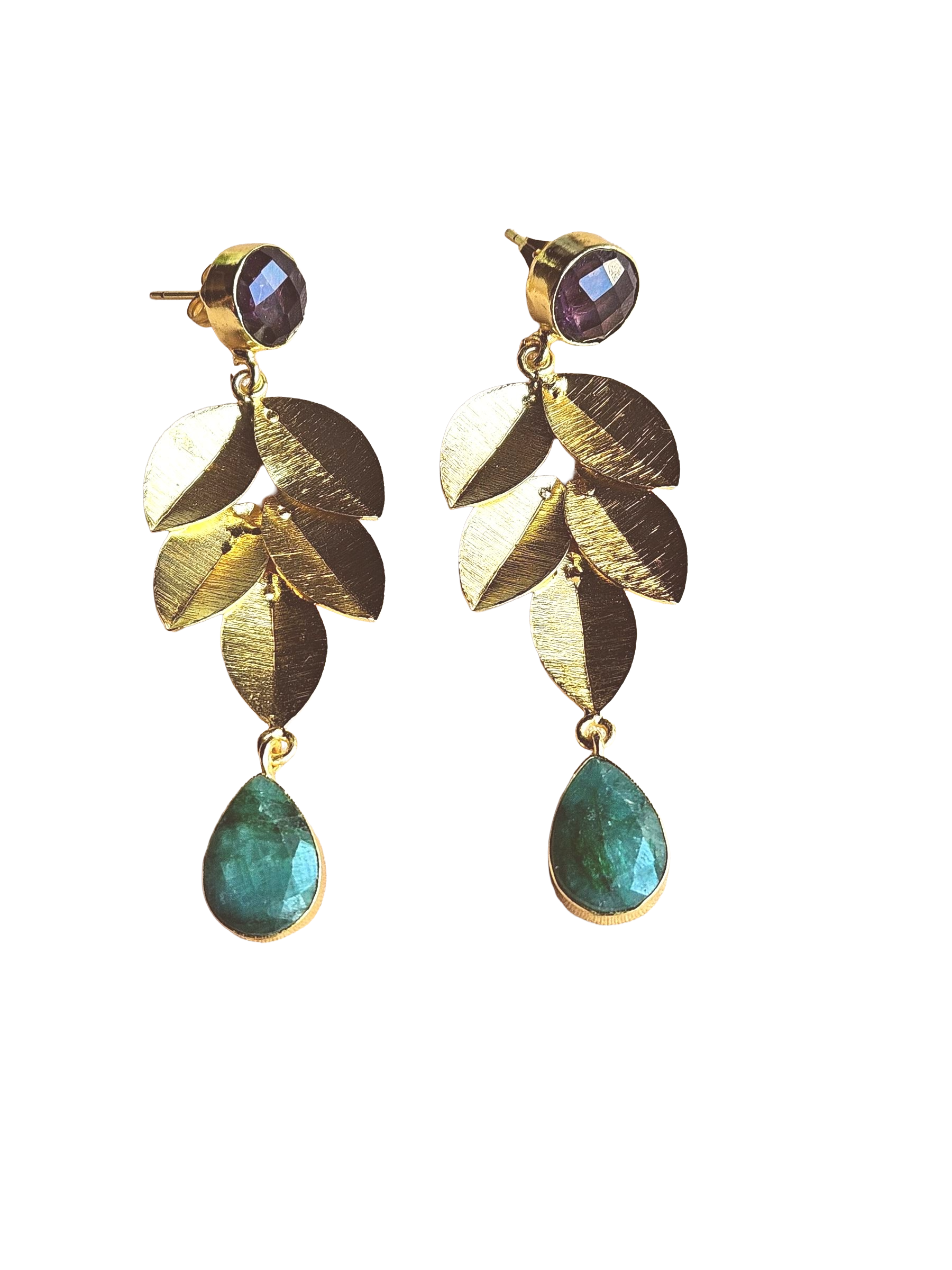 Stunning Gold Plated Semi Precious / Imitation Gemstone Charming Designer Dangle Drop Earrings
