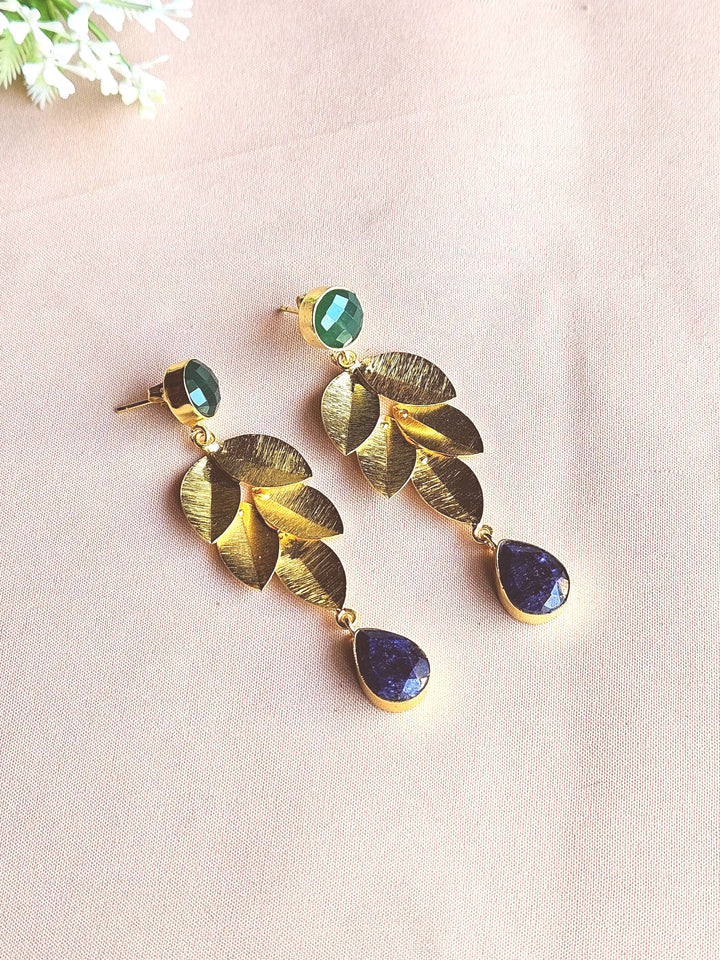 Stunning Gold Plated Semi Precious / Imitation Gemstone Charming Designer Dangle Drop Earrings