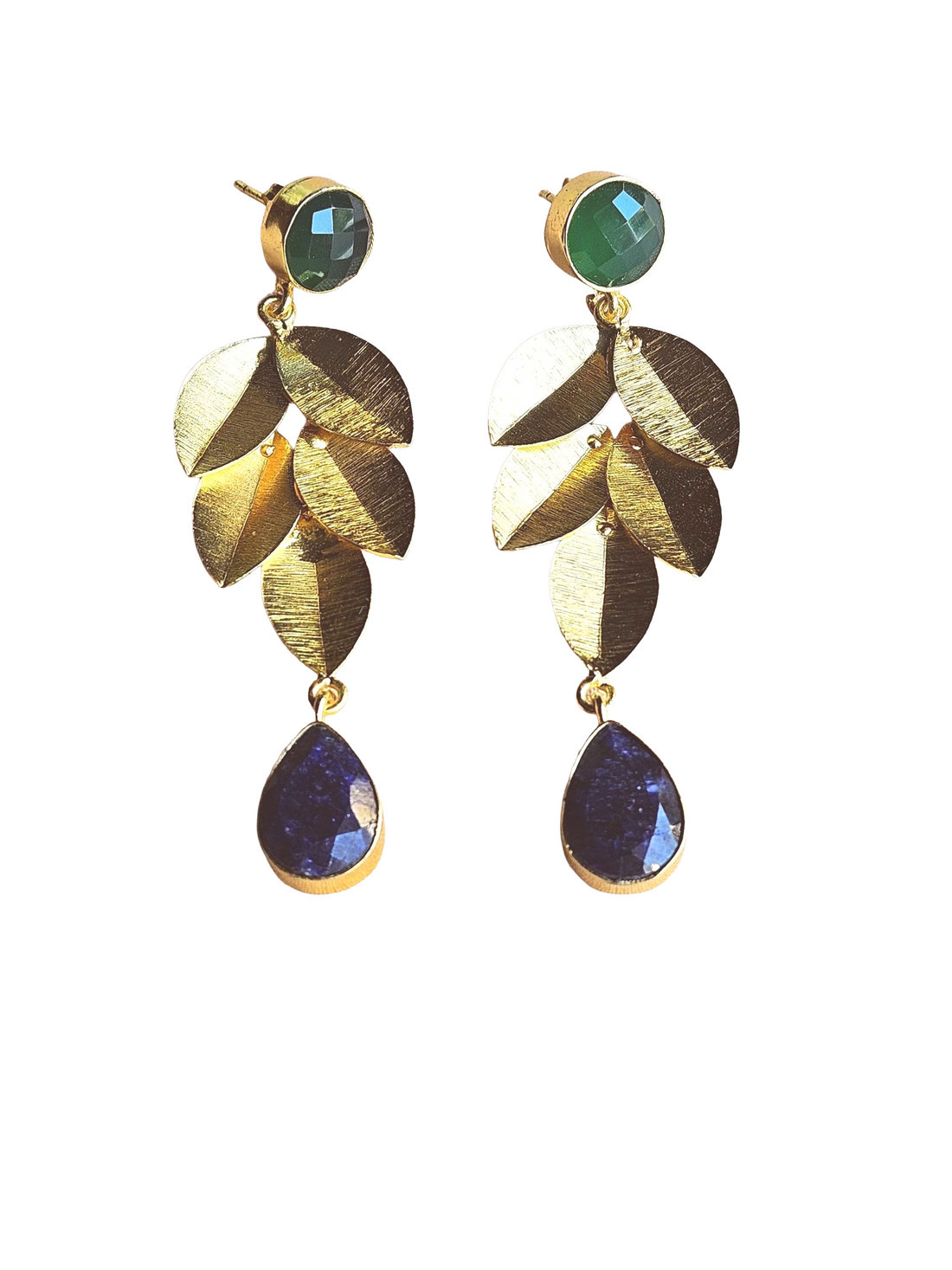 Stunning Gold Plated Semi Precious / Imitation Gemstone Charming Designer Dangle Drop Earrings