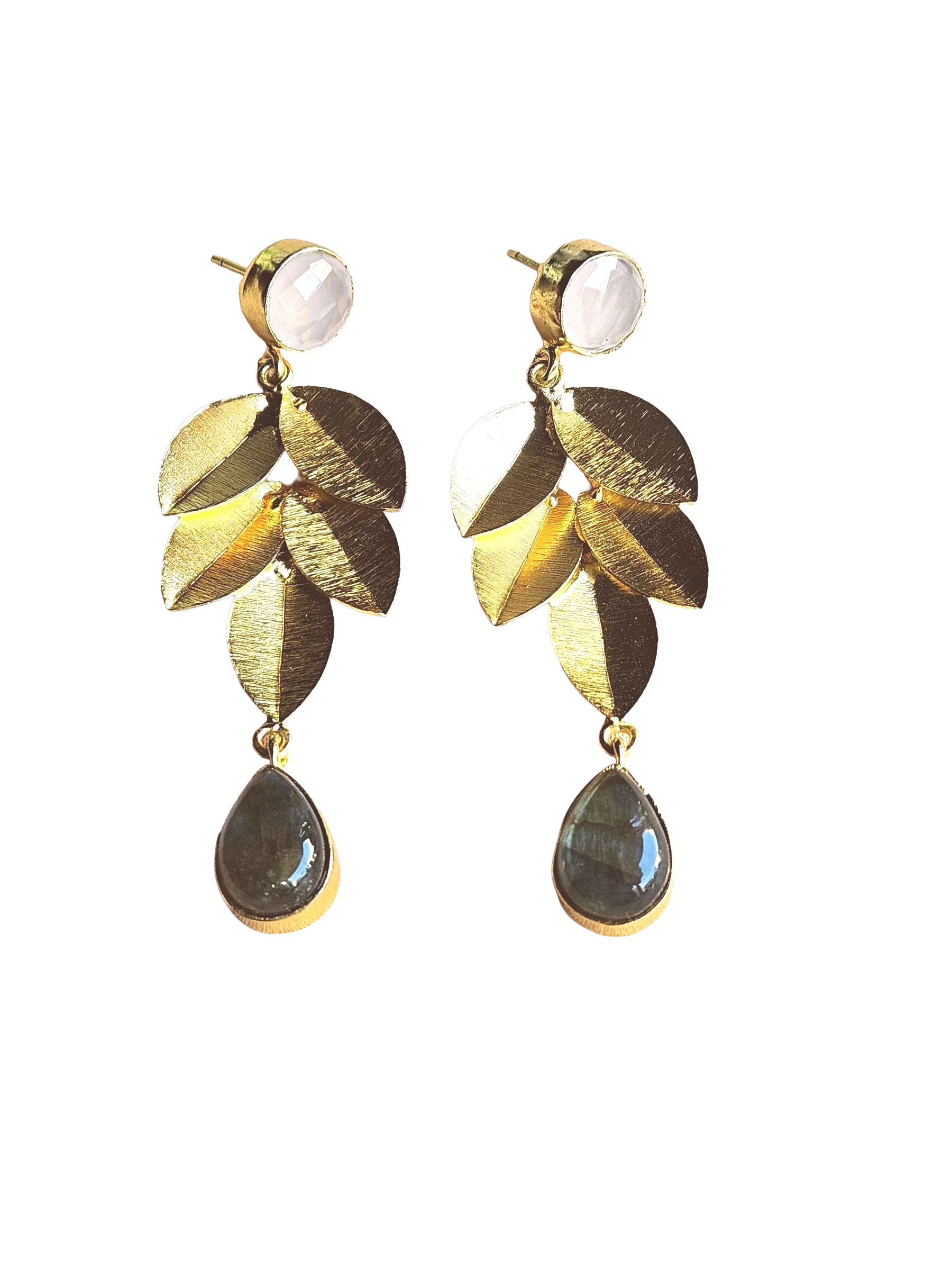 Stunning Gold Plated Semi Precious Gemstone Charming Designer Dangle Drop Earrings