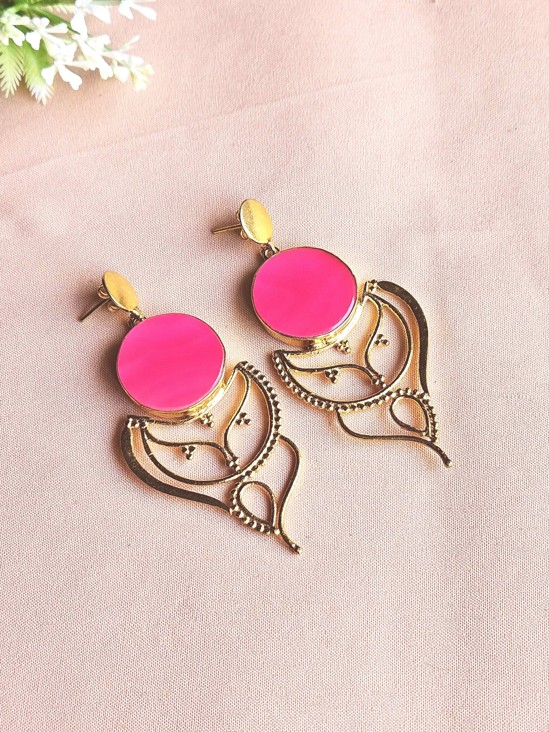 Amazing Gold Plated Semi Precious Gemstone Charming Designer Dangle Drop Earrings