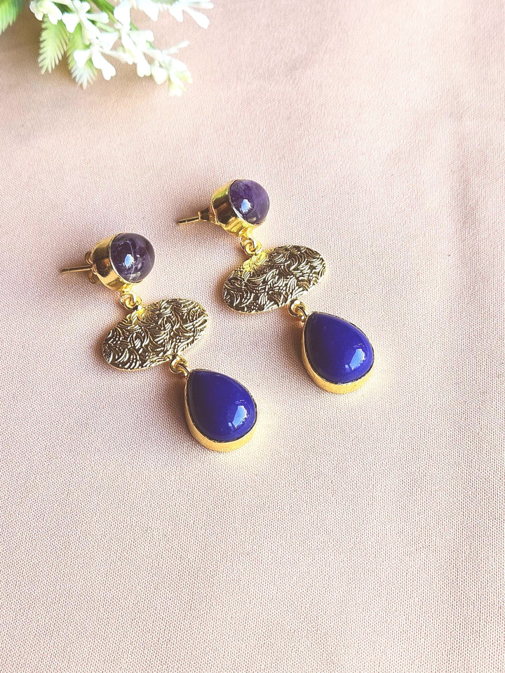 Charming Gold Plated Semi Precious / Imitation stone Light Weight Dangle Drop Earrings