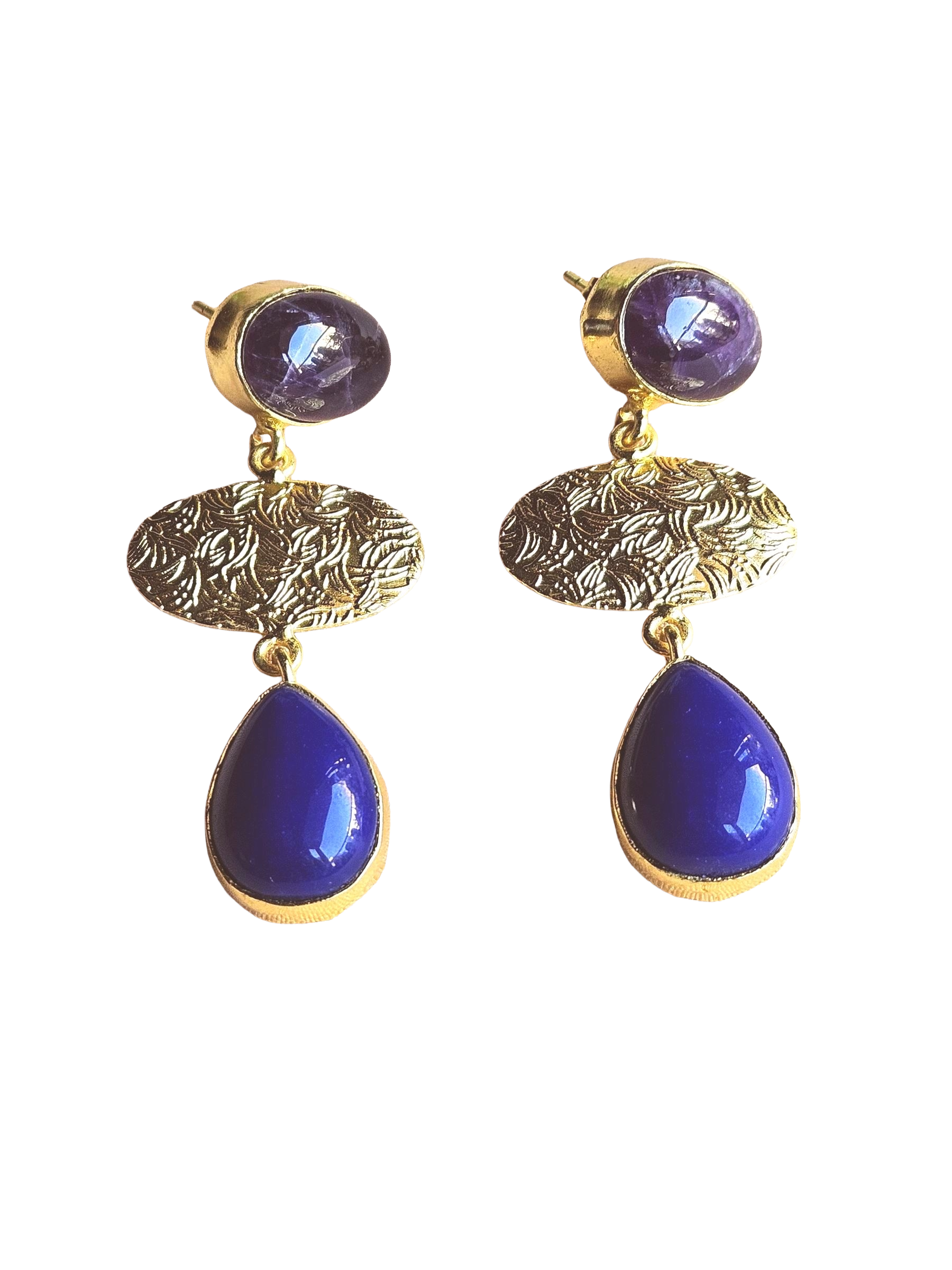 Charming Gold Plated Semi Precious / Imitation stone Light Weight Dangle Drop Earrings