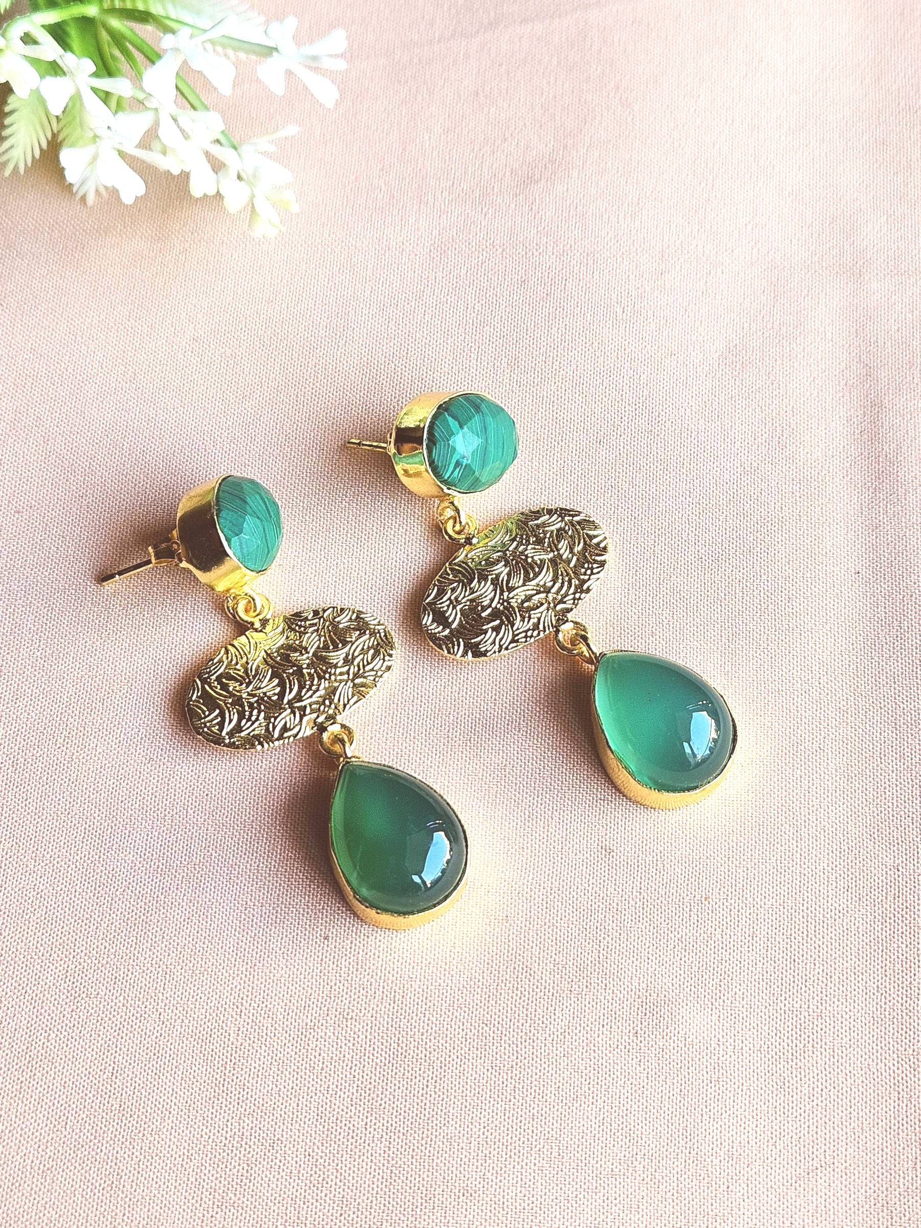 Charming Gold Plated Semi Precious / Imitation stone Light Weight Dangle Drop Earrings