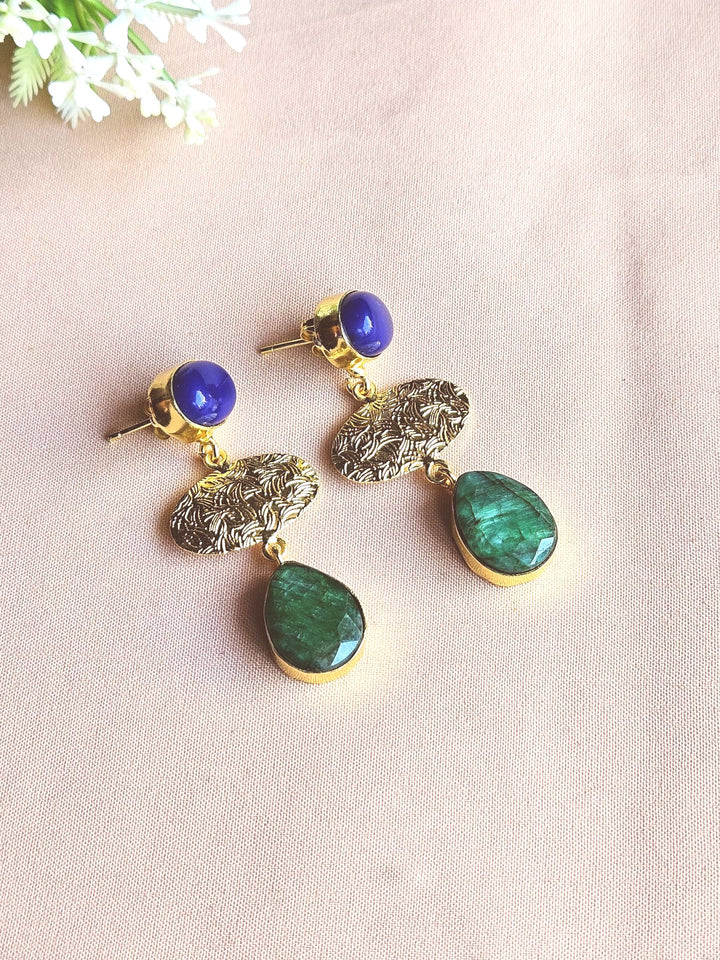 Charming Gold Plated Semi Precious Gemstone Light Weight Dangle Drop Earrings