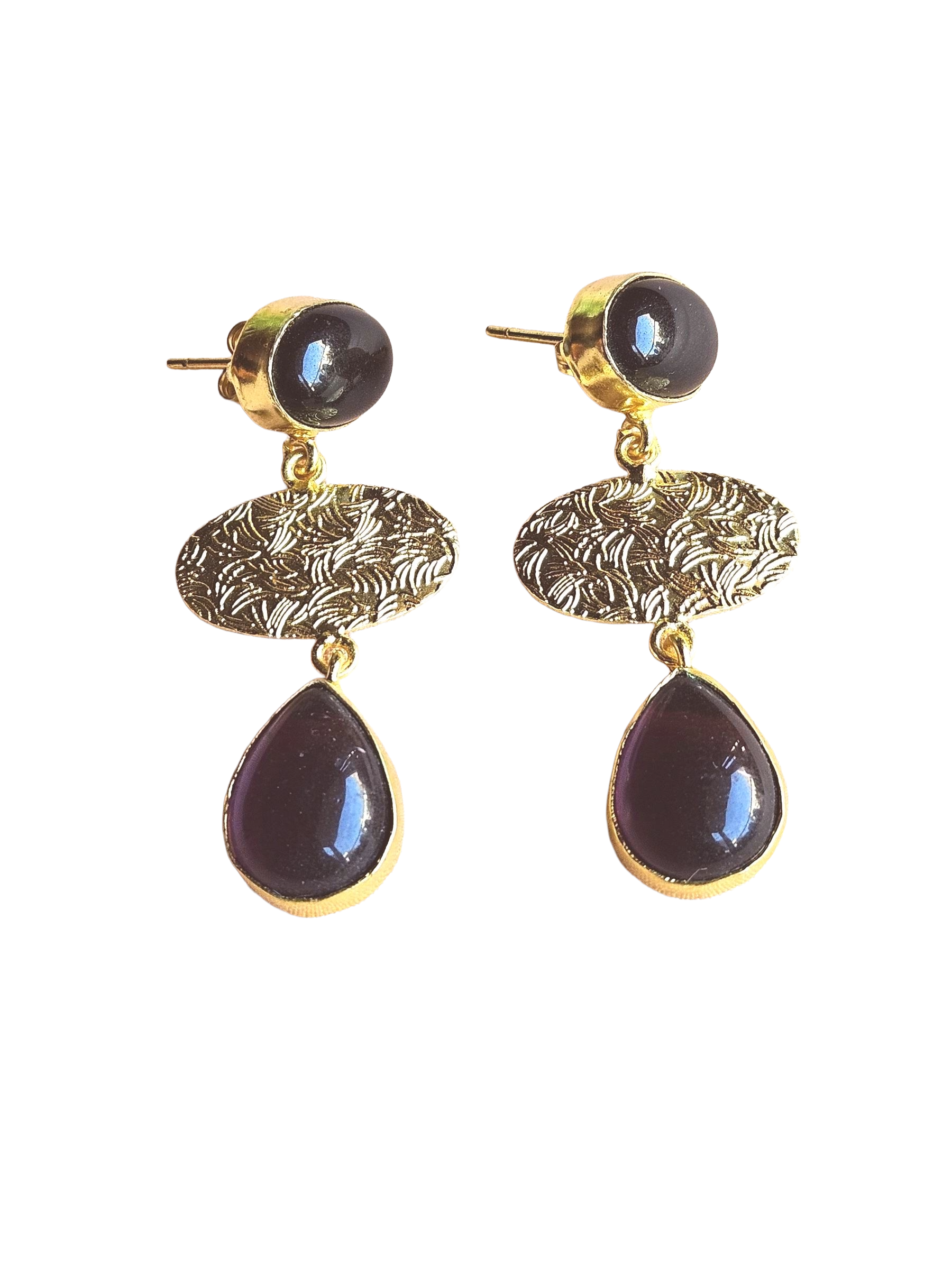 Charming Gold Plated Semi Precious / Imitation stone Light Weight Dangle Drop Earrings