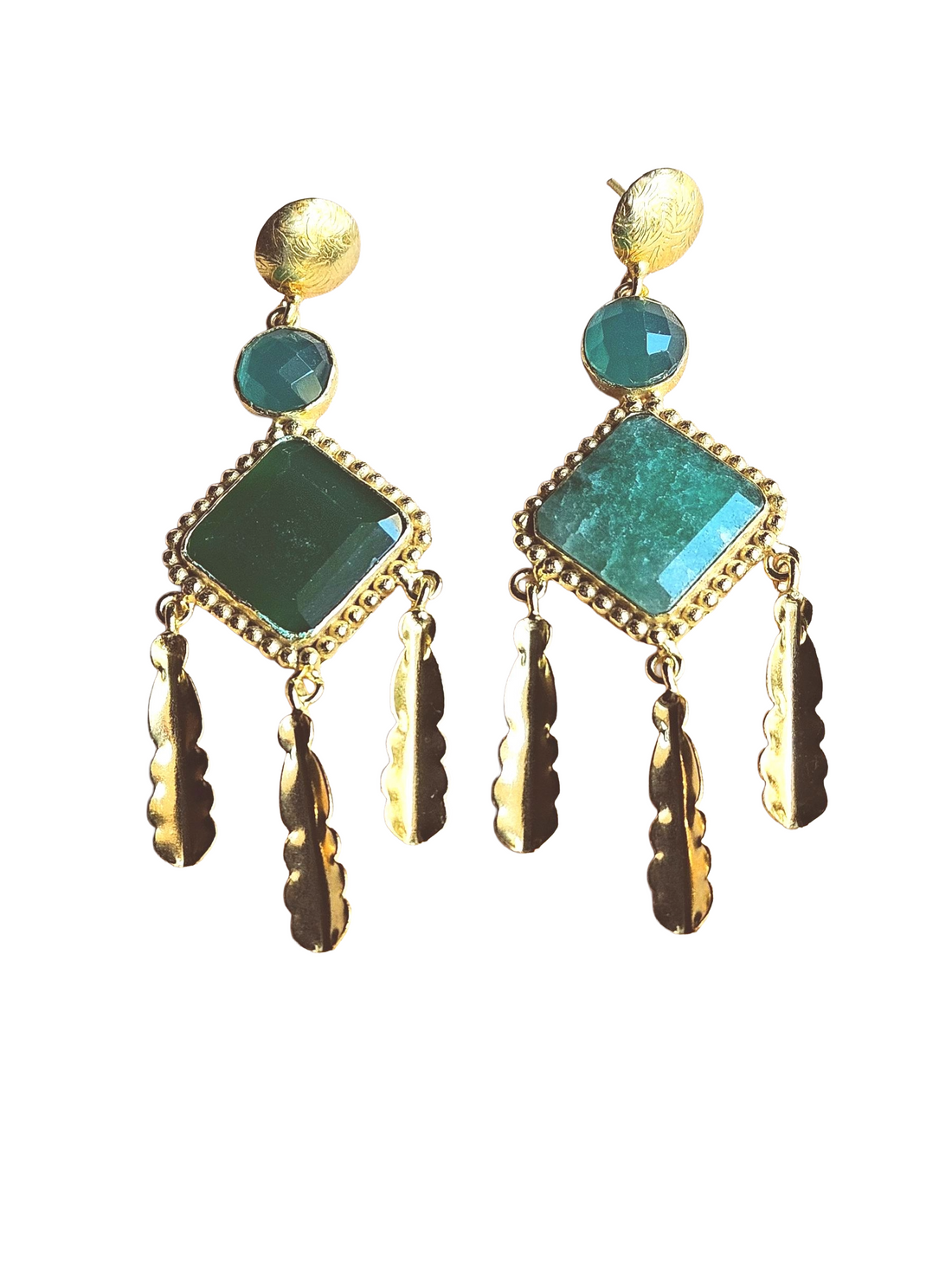 Amazing Gold Plated Semi Precious / Imitation stone Light Weight Dangle Drop Earrings