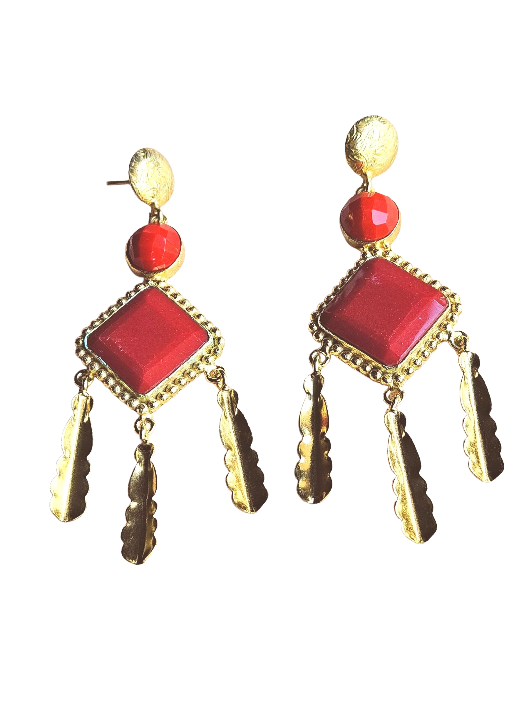 Amazing Gold Plated Semi Precious / Imitation stone Light Weight Dangle Drop Earrings