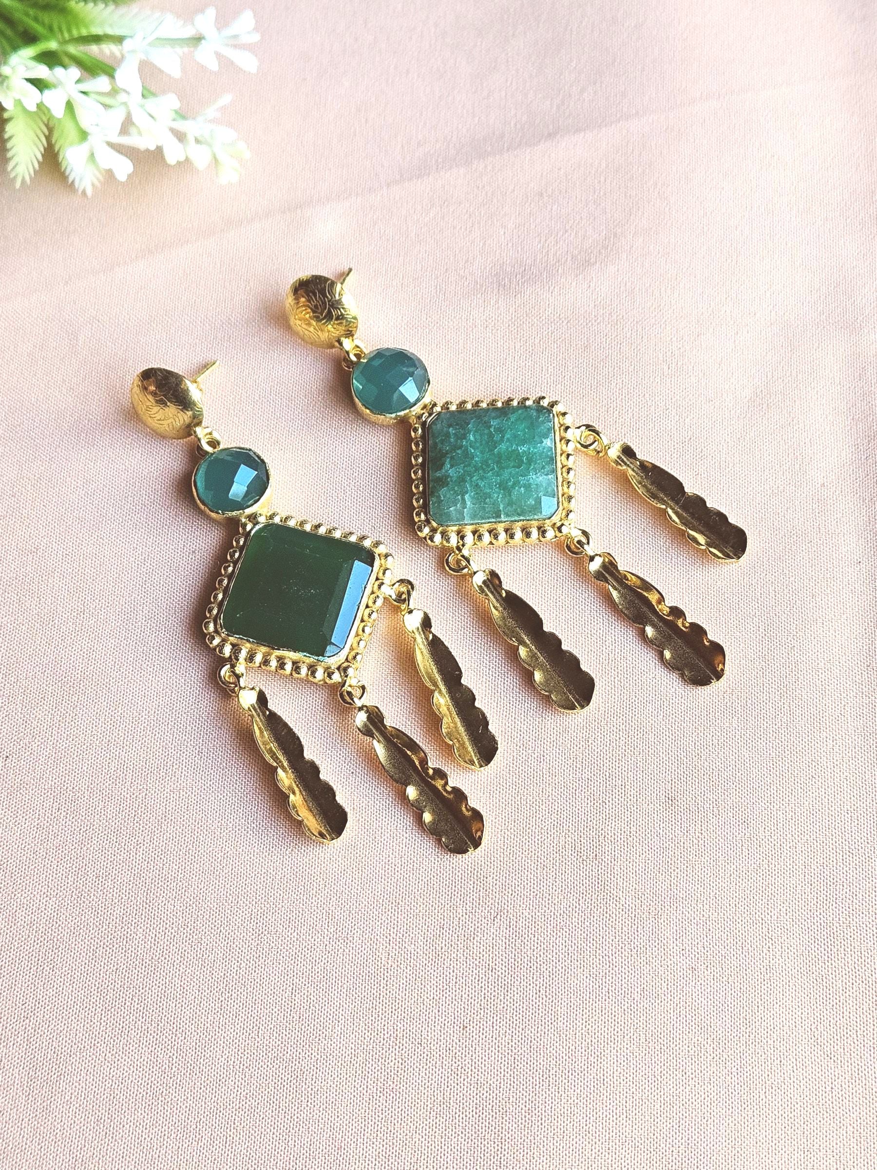 Amazing Gold Plated Semi Precious / Imitation stone Light Weight Dangle Drop Earrings