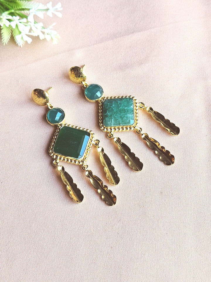 Amazing Gold Plated Semi Precious / Imitation stone Light Weight Dangle Drop Earrings
