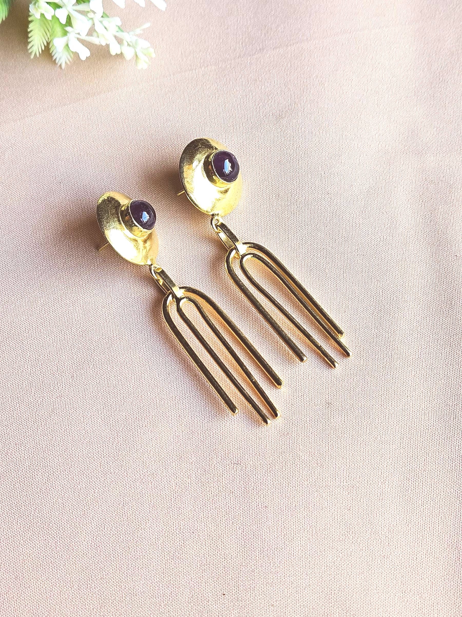 Gorgeous Gold Plated Semi Precious Gemstone Light Weight Designer Dangle Drop Earrings