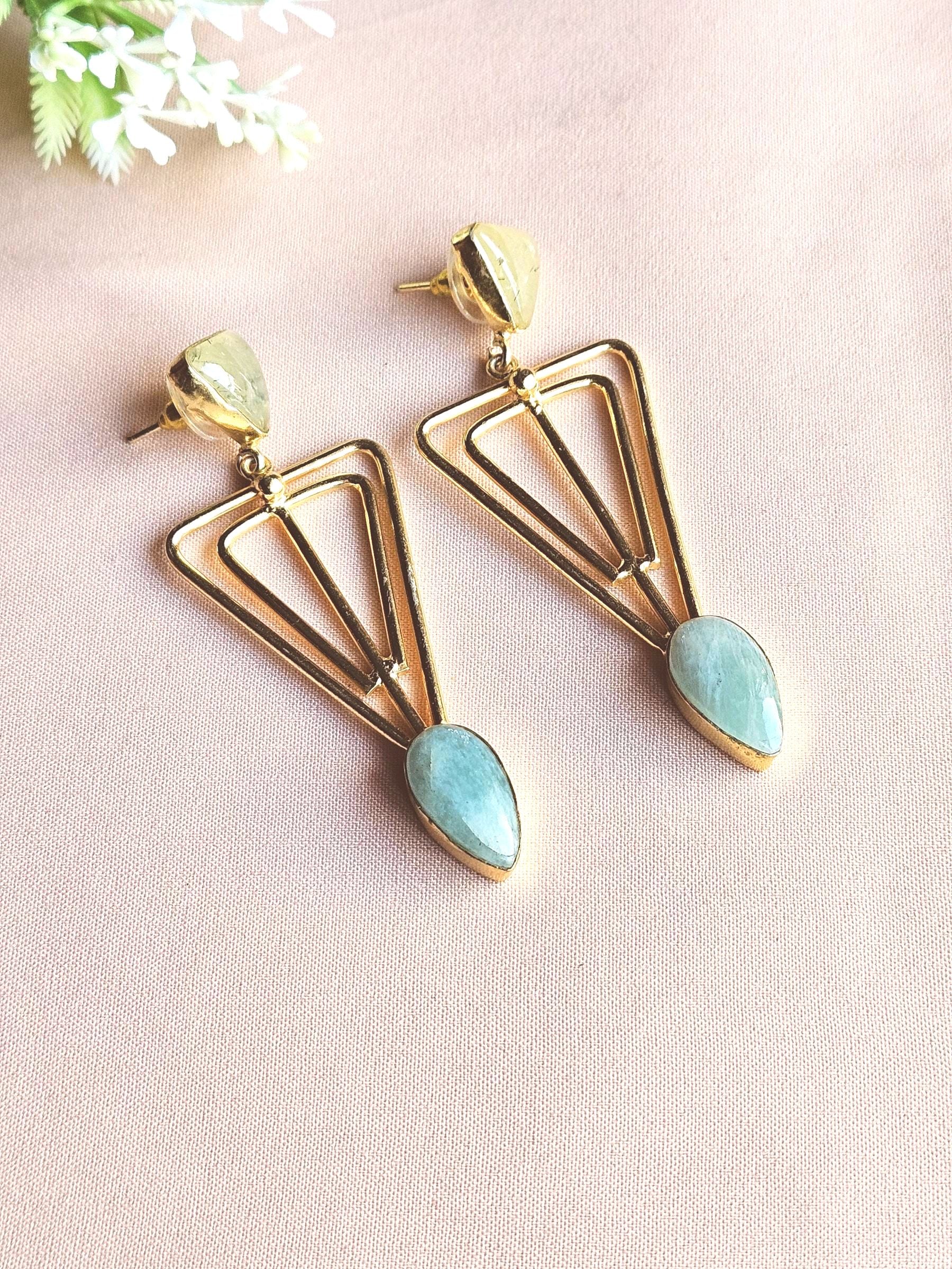 Awesome Gold Plated Semi Precious Gemstone Light Weight Designer Dangle Drop Earrings
