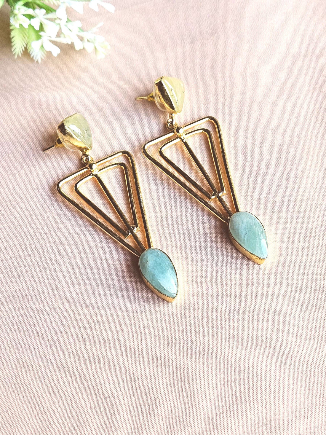 Awesome Gold Plated Semi Precious Gemstone Light Weight Designer Dangle Drop Earrings