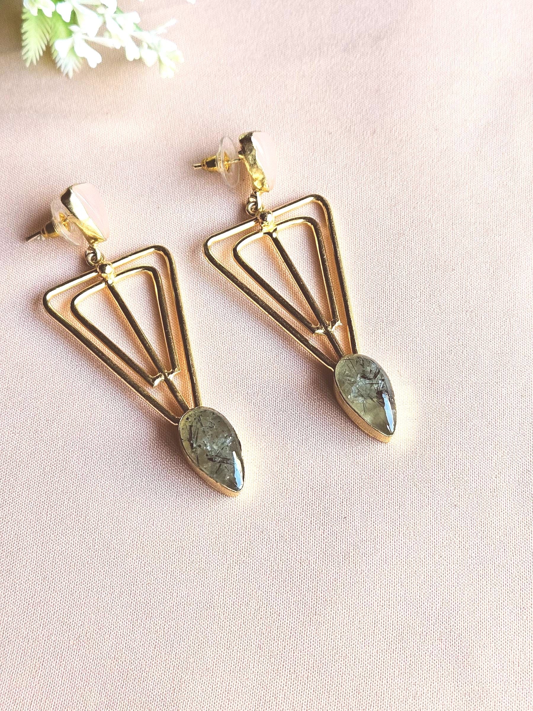 Awesome Gold Plated Semi Precious Gemstone Light Weight Designer Dangle Drop Earrings