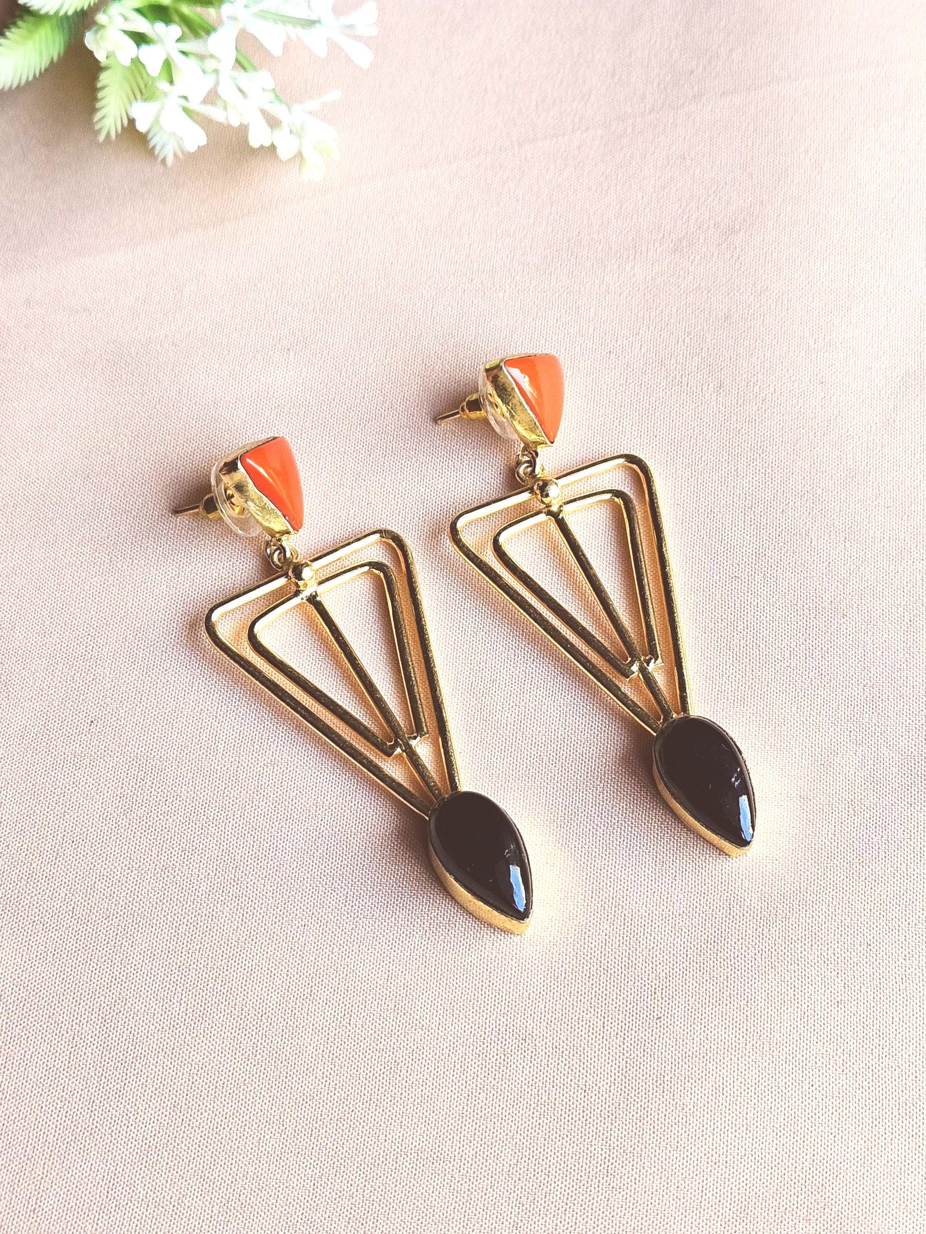 Awesome Gold Plated Semi Precious Gemstone Light Weight Designer Dangle Drop Earrings