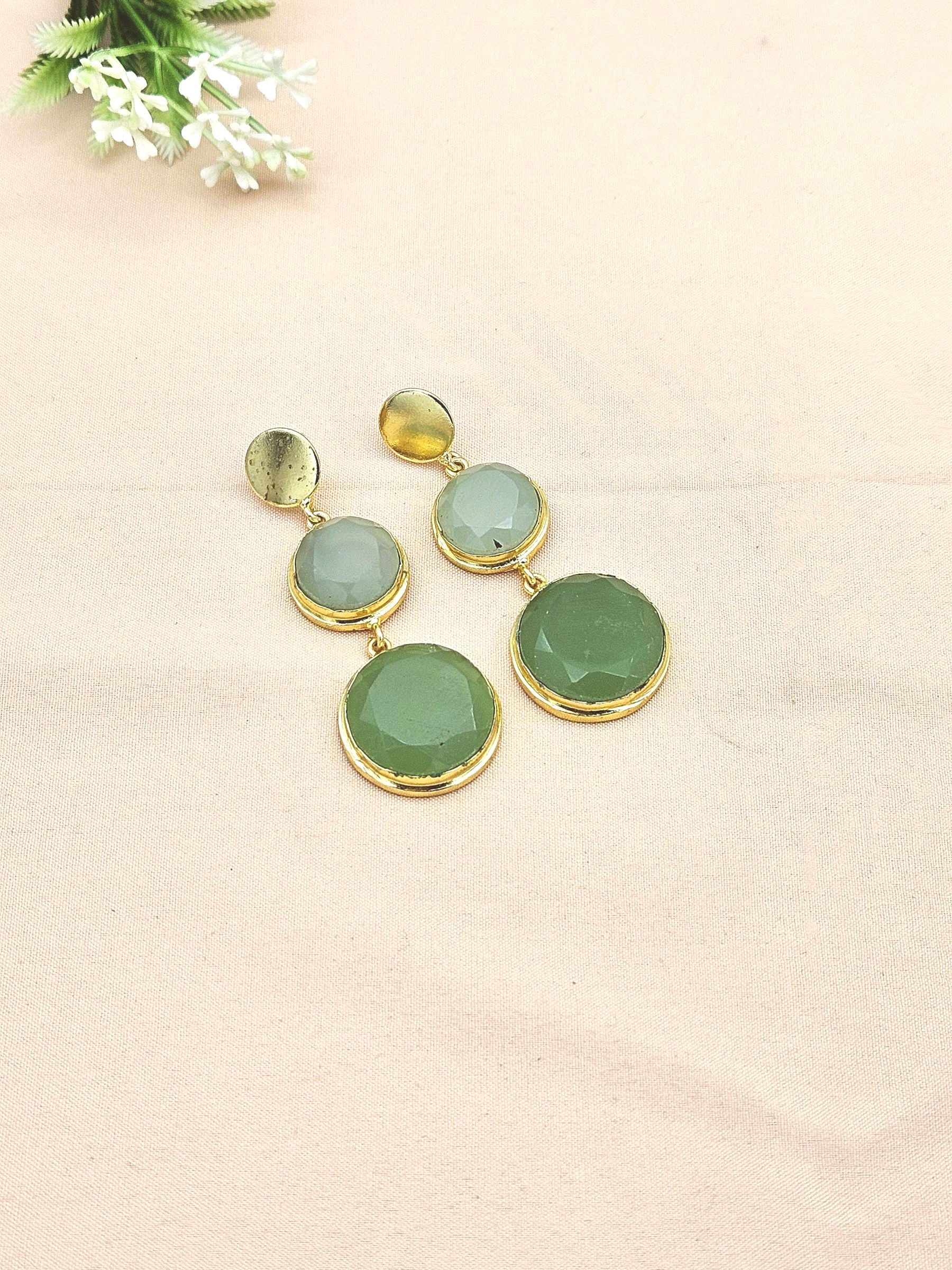 Elegant Gold Plated Semi Precious Gemstone Charming Designer Dangle Drop Earrings