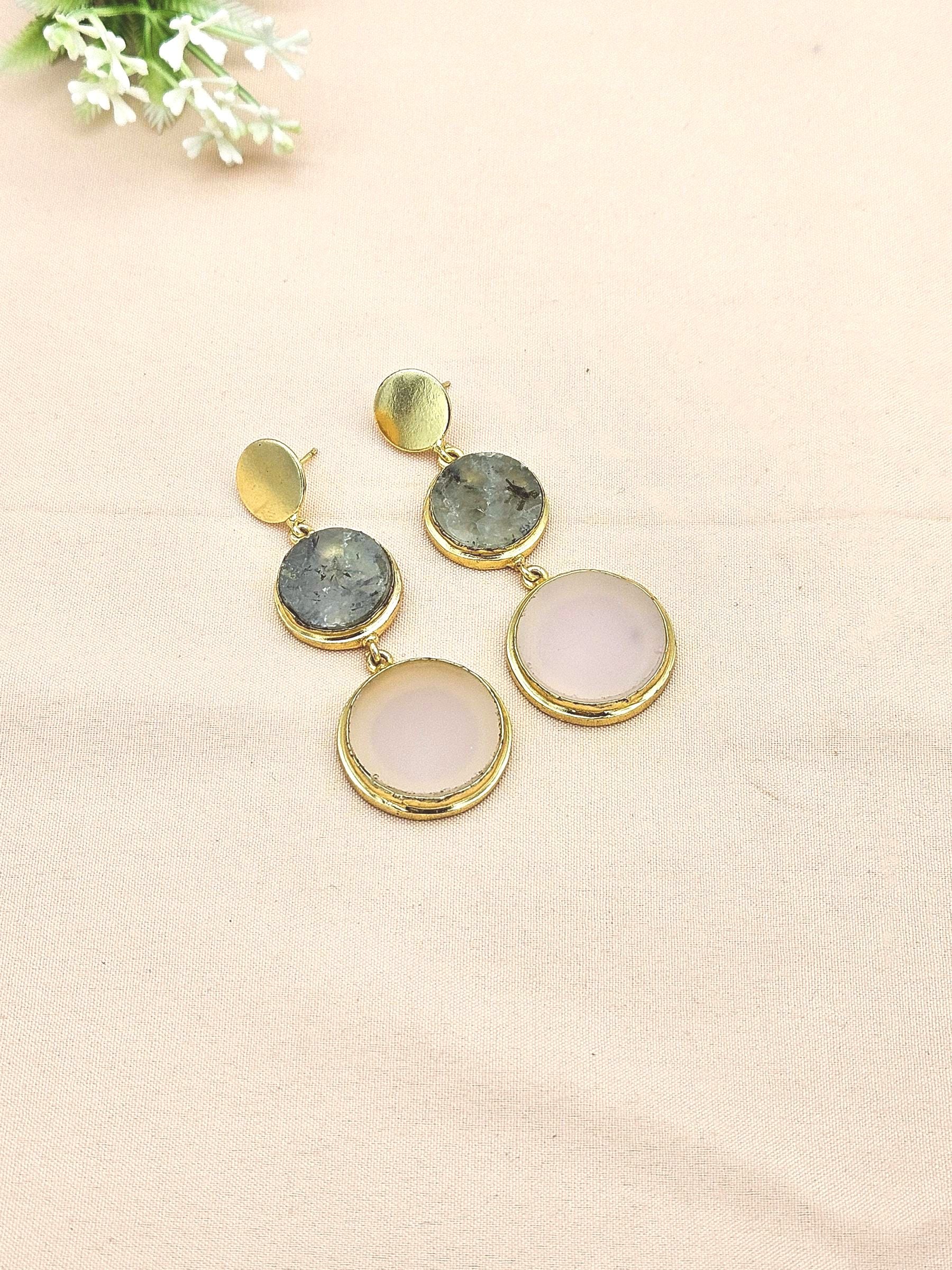 Elegant Gold Plated Semi Precious Gemstone Charming Designer Dangle Drop Earrings