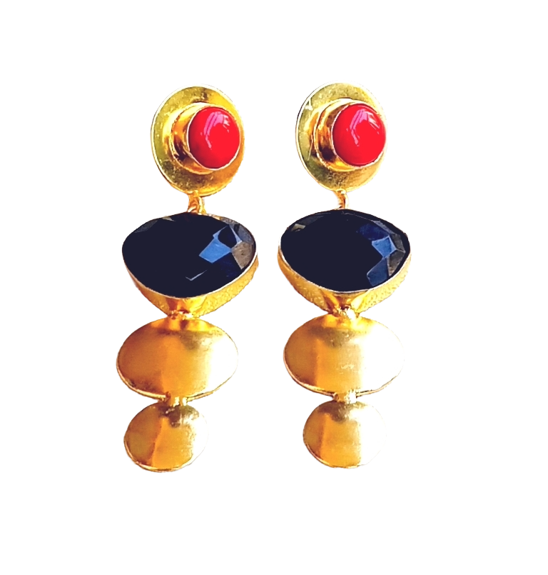 Awesome Gold Plated Dangle Drop  Earrings –  Semi Precious / Imitation  Stone Handcrafted Jewelry
