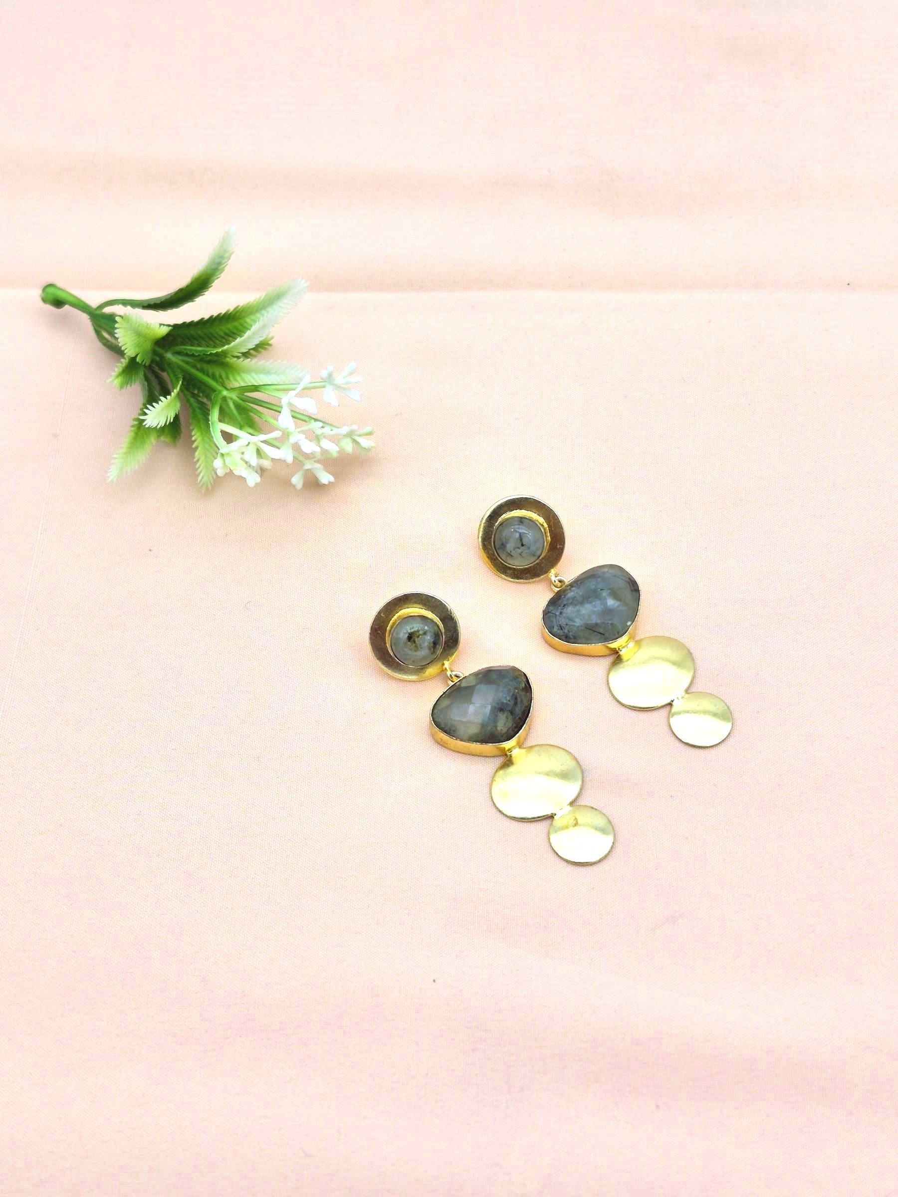 Awesome Gold Plated Dangle Drop  Earrings –  Semi Precious Stone Handcrafted Jewelry