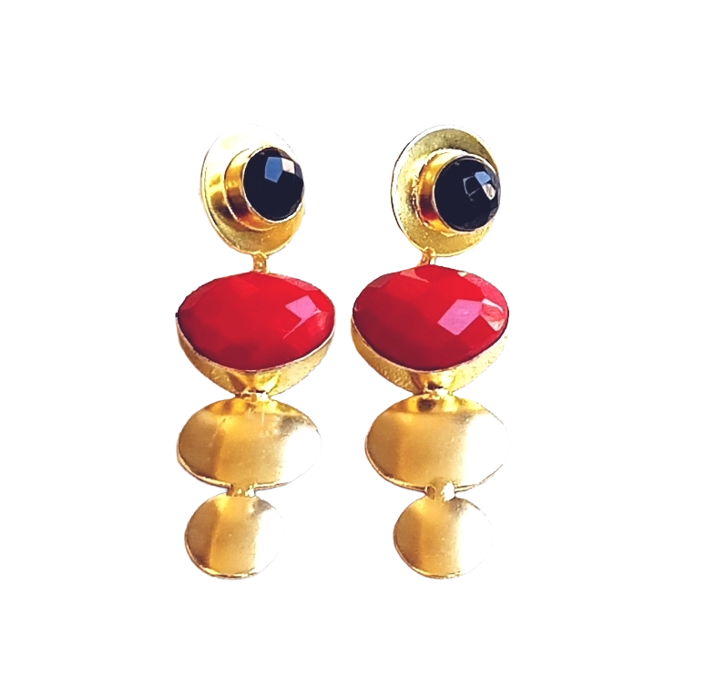 Awesome Gold Plated Dangle Drop  Earrings –  Semi Precious / Imitation  Stone Handcrafted Jewelry