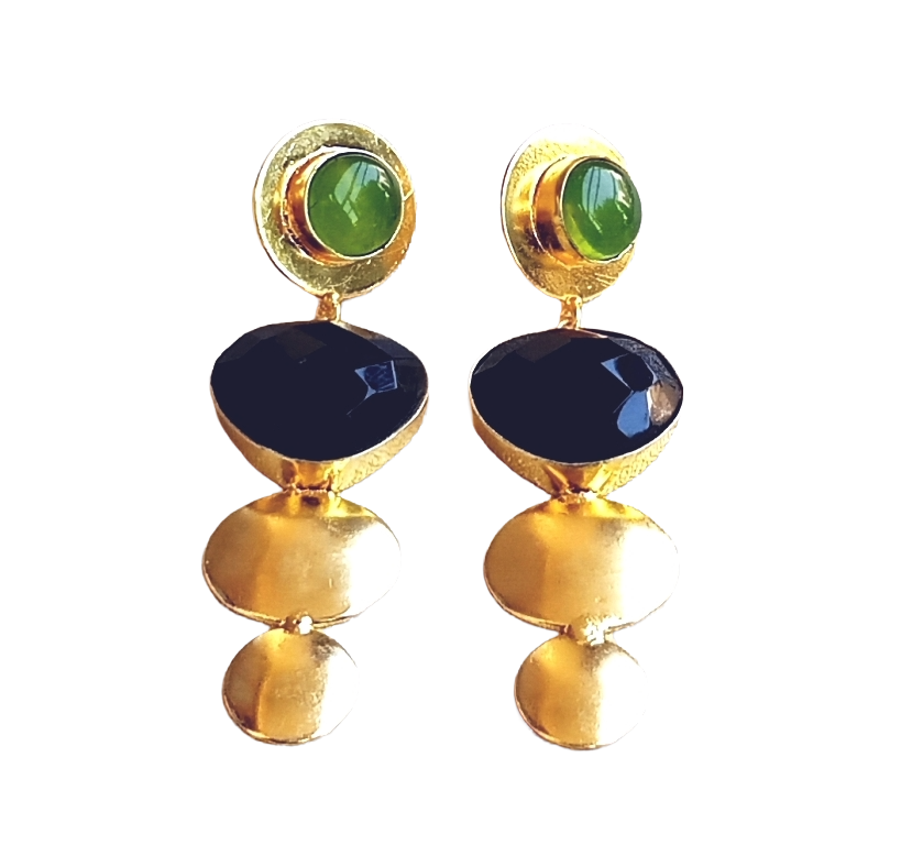 Awesome Gold Plated Dangle Drop  Earrings –  Semi Precious / Imitation  Stone Handcrafted Jewelry