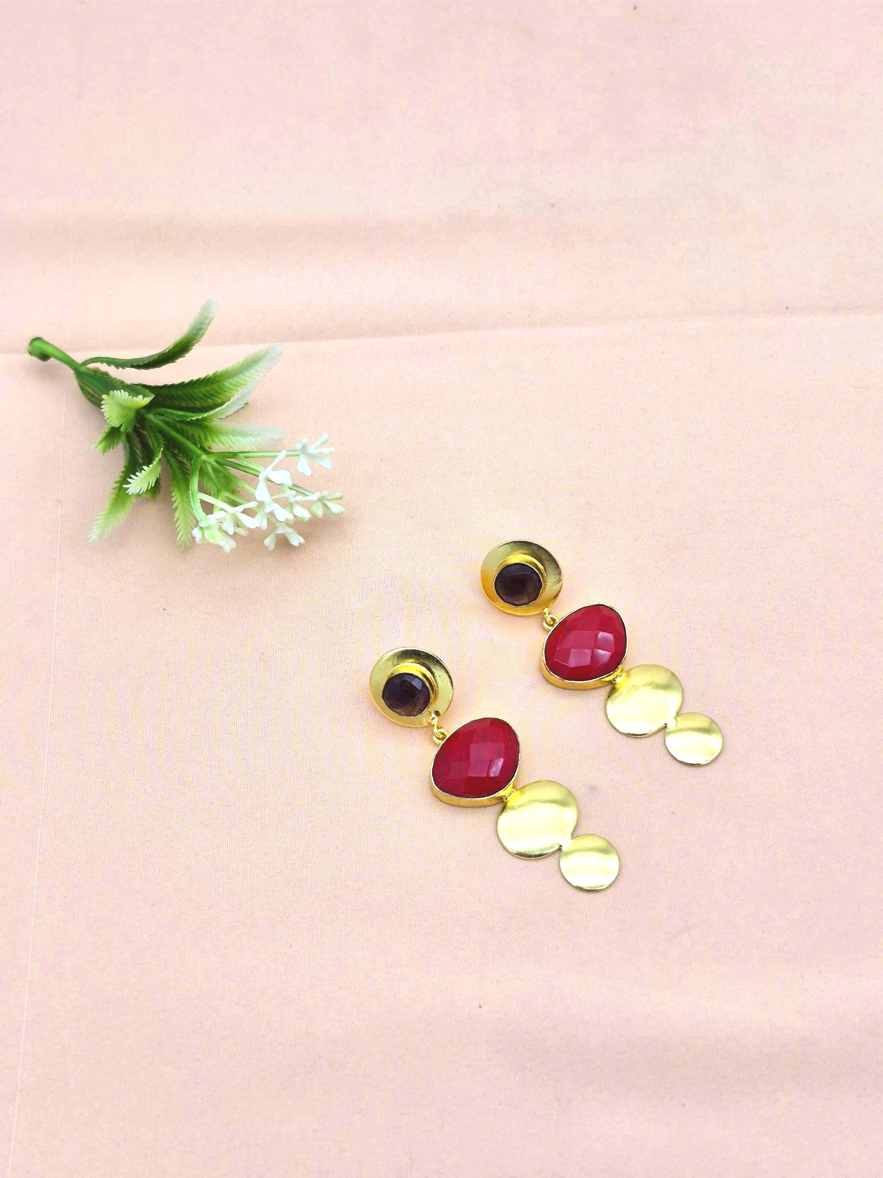 Awesome Gold Plated Dangle Drop  Earrings –  Semi Precious / Imitation  Stone Handcrafted Jewelry