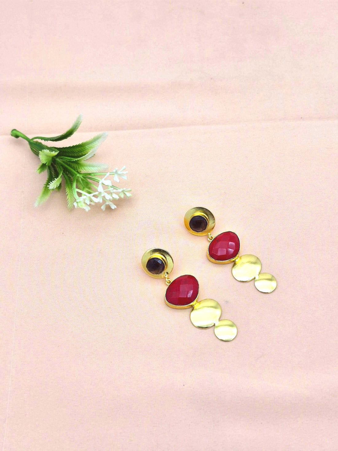Awesome Gold Plated Dangle Drop  Earrings –  Semi Precious / Imitation  Stone Handcrafted Jewelry