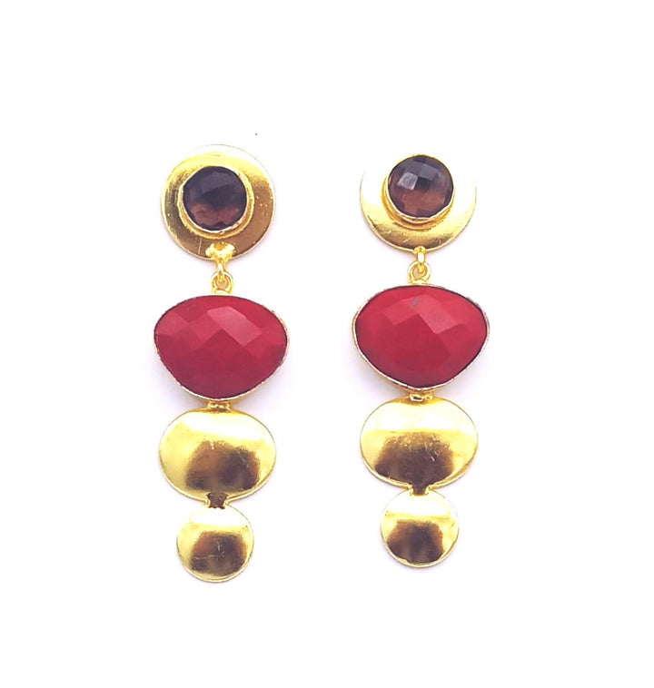 Awesome Gold Plated Dangle Drop  Earrings –  Semi Precious / Imitation  Stone Handcrafted Jewelry