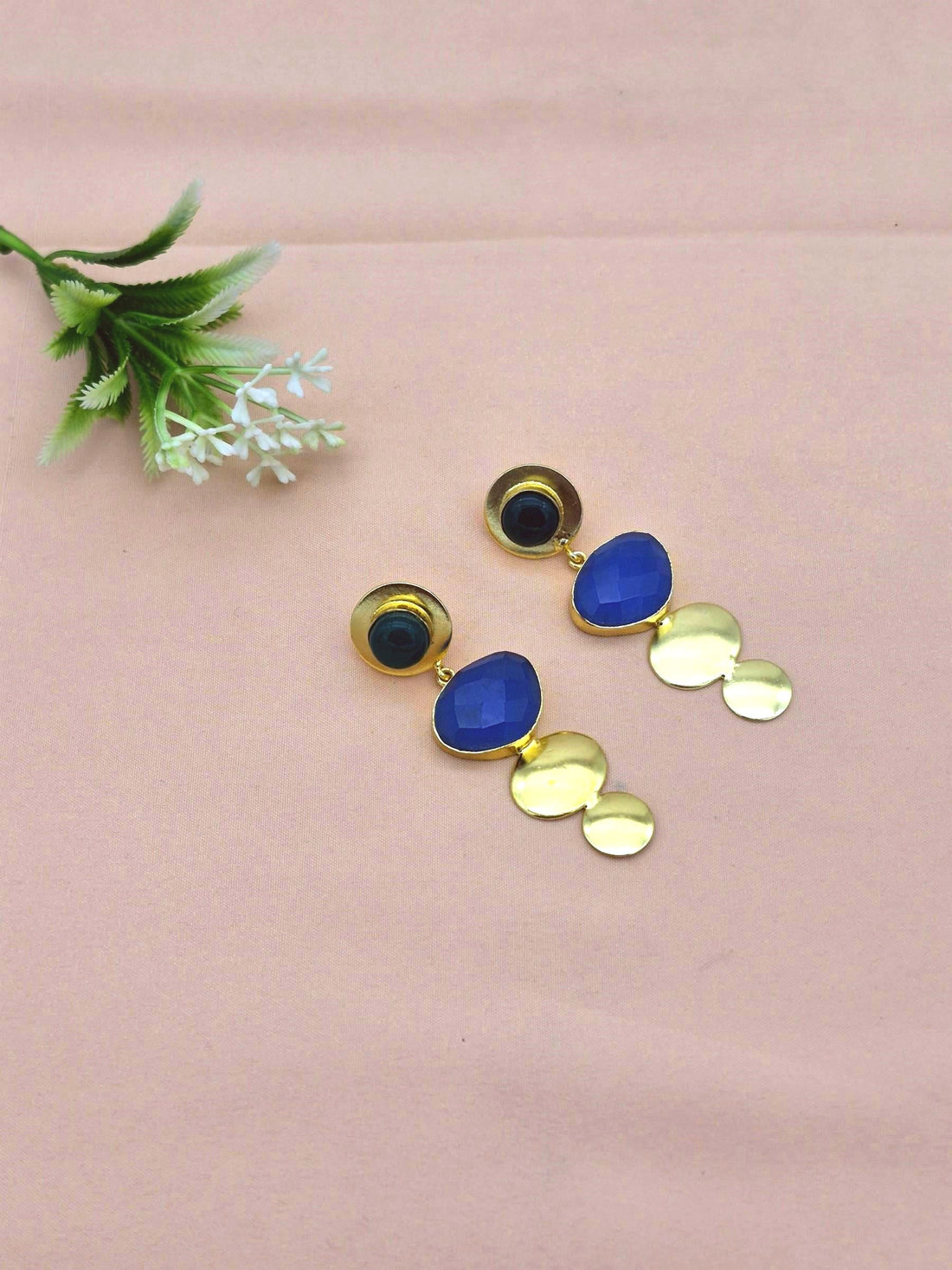 Awesome Gold Plated Dangle Drop  Earrings –  Semi Precious / Imitation  Stone Handcrafted Jewelry