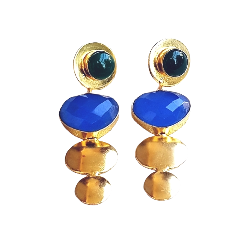 Awesome Gold Plated Dangle Drop  Earrings –  Semi Precious / Imitation  Stone Handcrafted Jewelry